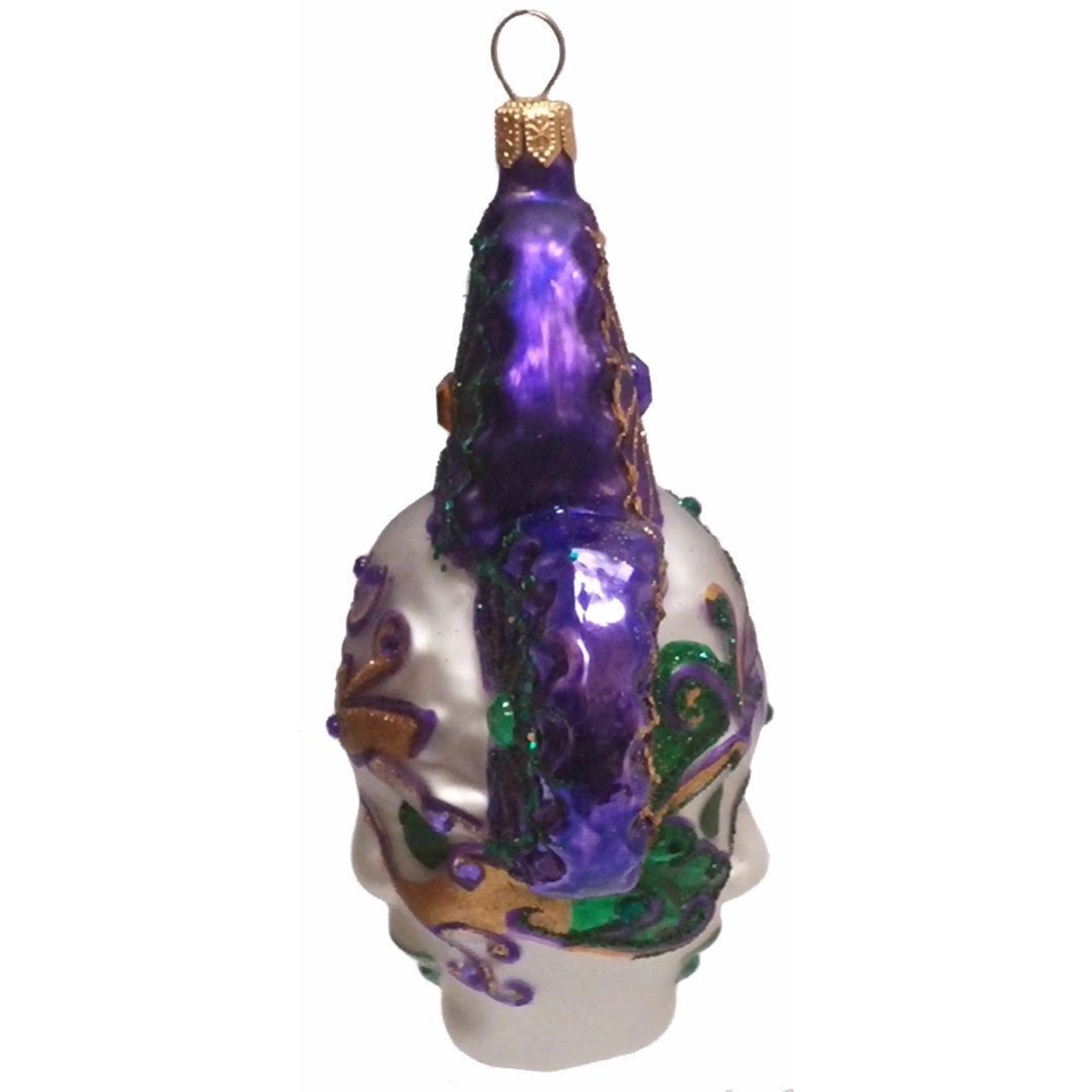 Pinnacle Peak Trading Company Green and Purple Venetian Mask Polish Blown Glass Christmas Ornament
