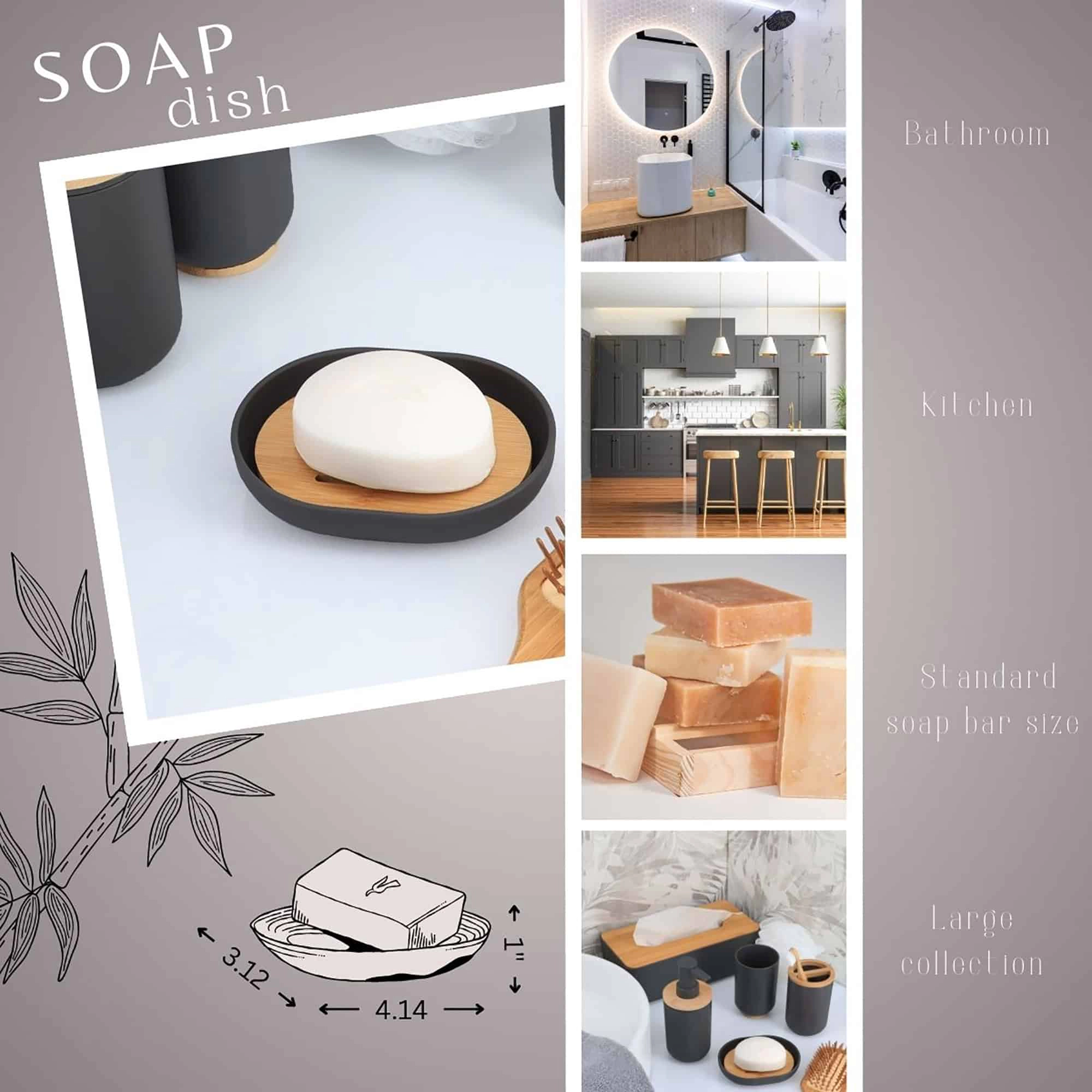 Evideco French Home Goods Padang 2-Piece Soap Dish - Bamboo Platform with Plastic Tray