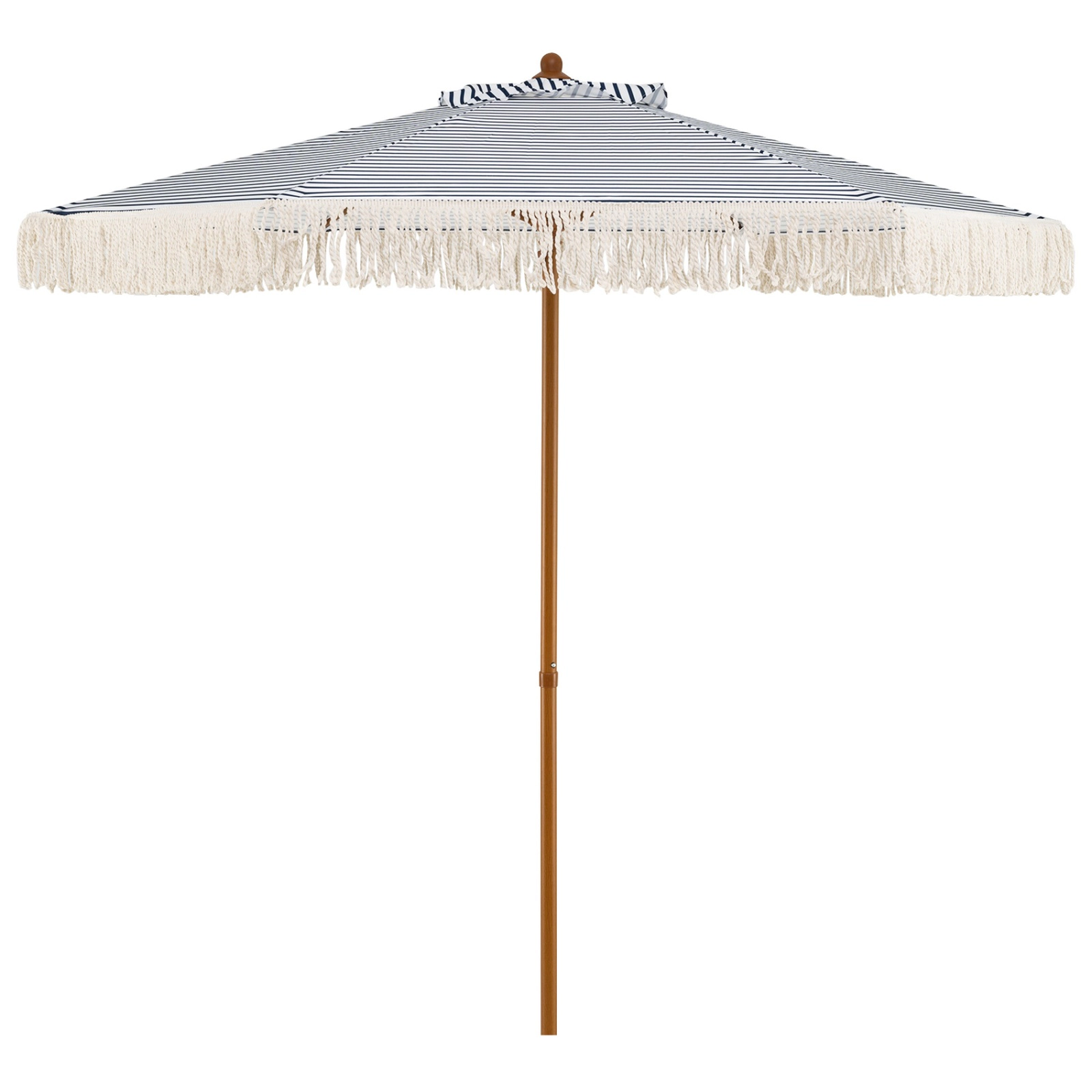 SUGIFT 7-ft Striped Patio Umbrella with Fringe Boho Tassel Sun-Protective Beach Umbrella Blue White Natural