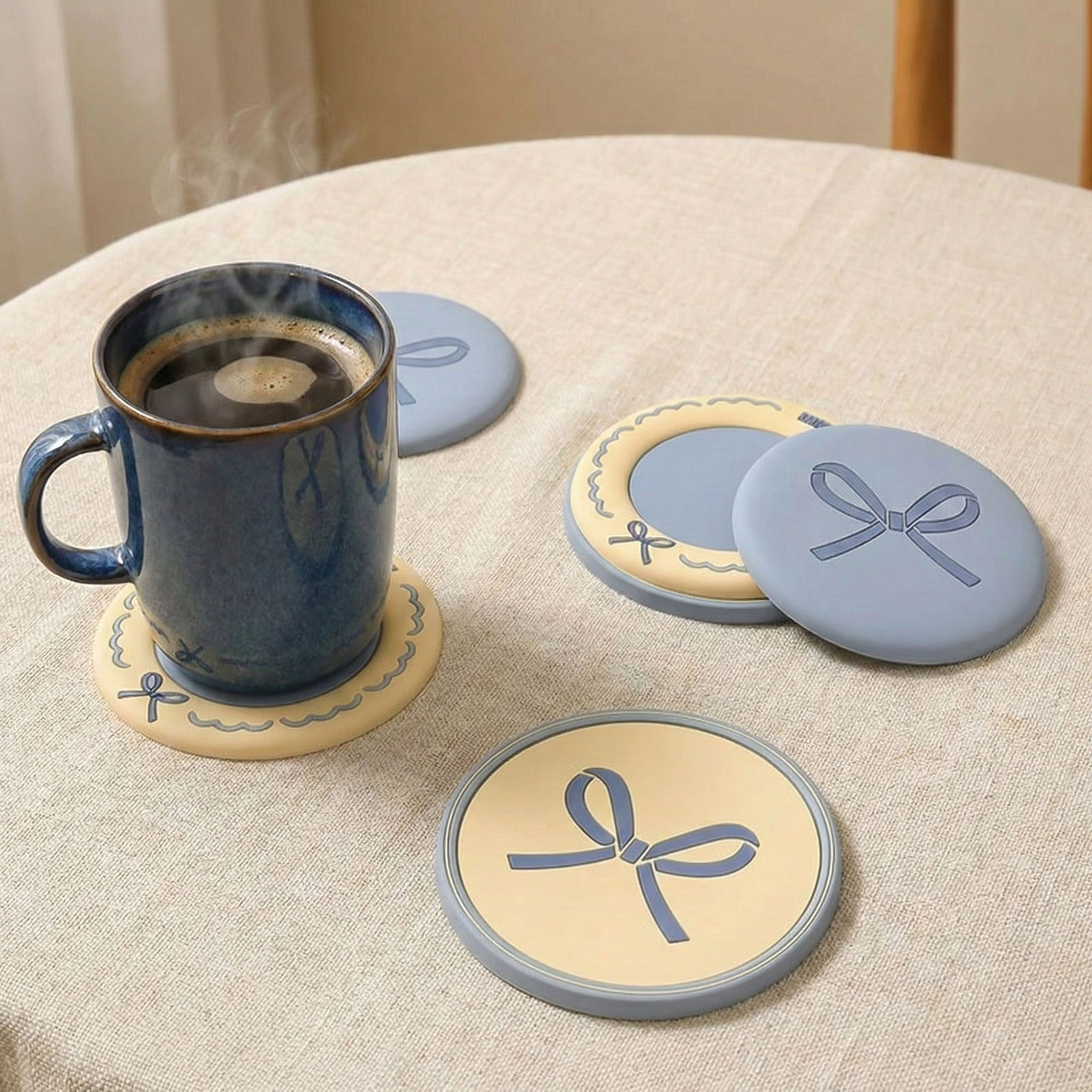 Alilang Unisex Macaron Coaster Set with Bow Design Round Table Protectors