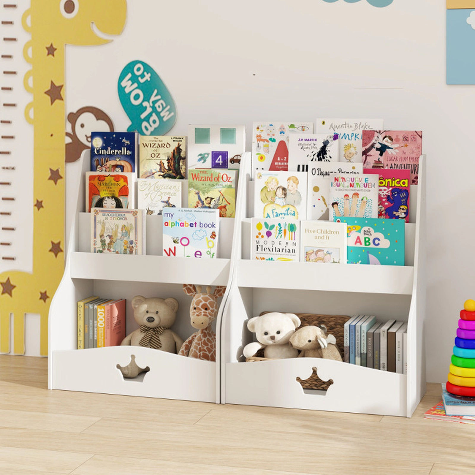 SUGIFT Kids 4-Tier MDF Open Compartment Toddler Bookshelf 24.5-in x 14-in x 31.5-in 80-lb Capacity Ages 3+ White