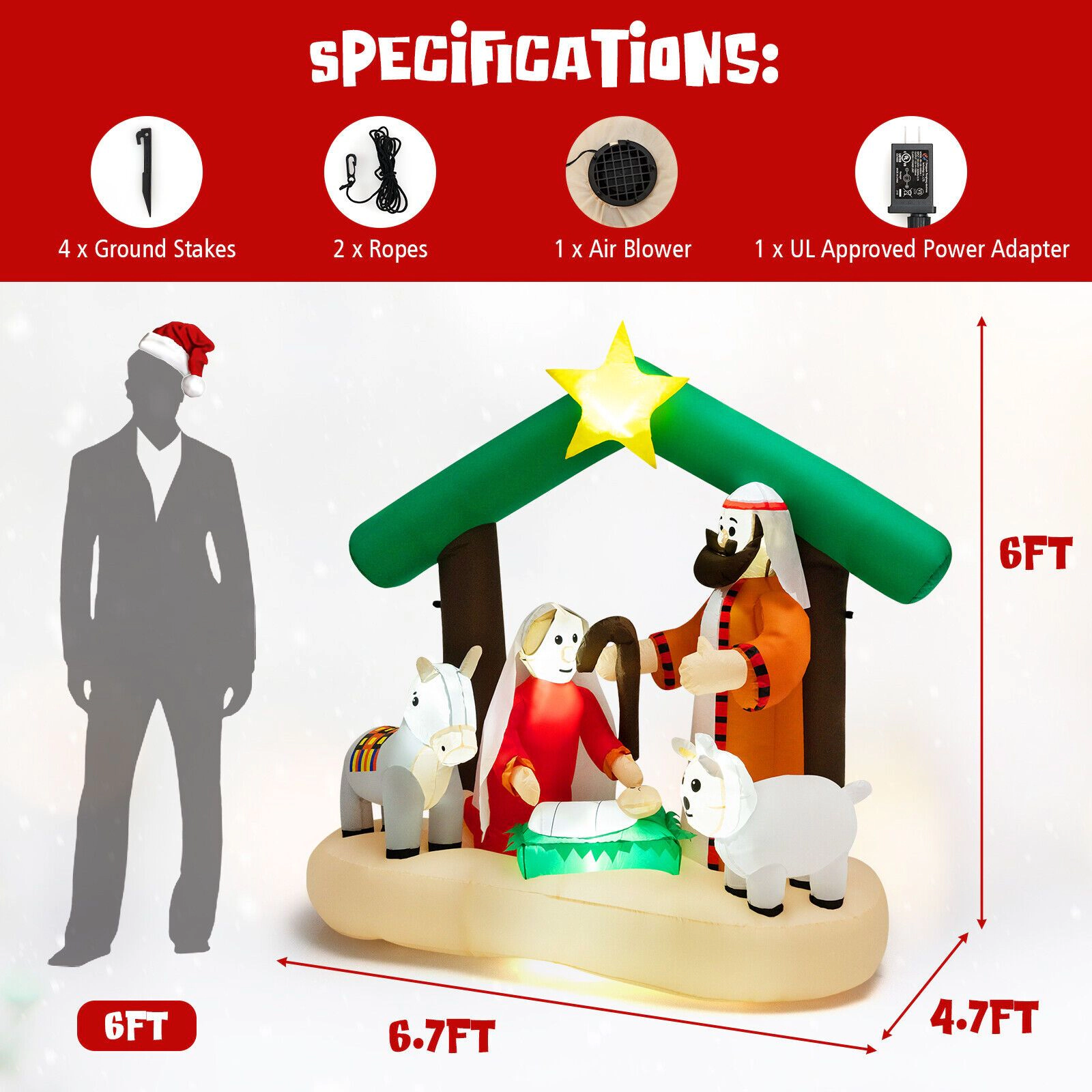 SlickBlue Unisex 6.7 Feet Lighted Inflatable Christmas Nativity Scene