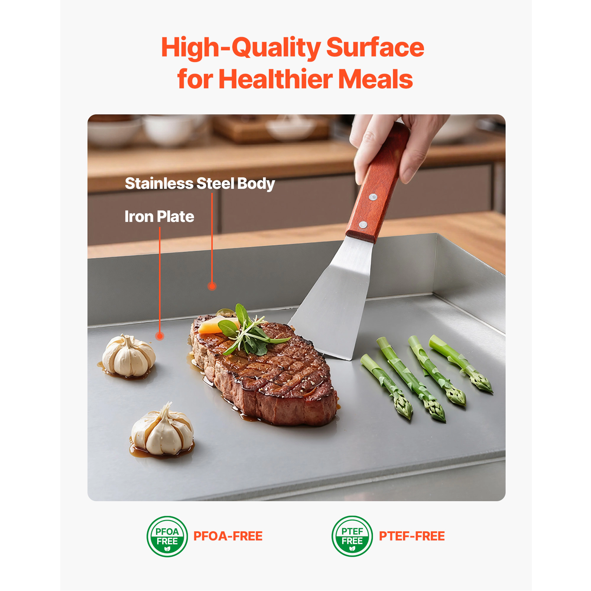 HONGGE Commercial Electric Griddle, 1750W, 122-570°F Adjustable Temp Control, with 2 Spatulas, 2 Brushes