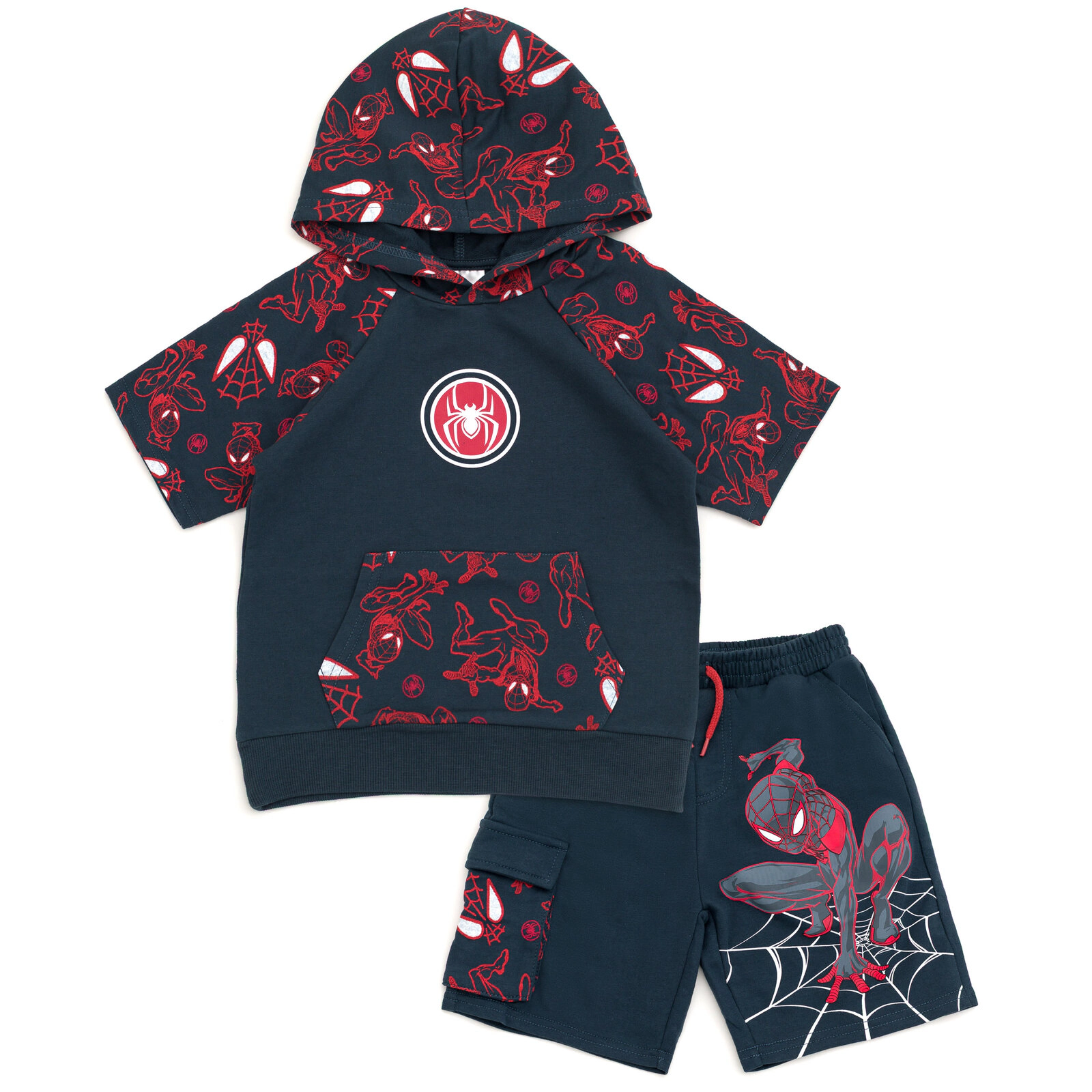 Marvel Spider-Man Boys' 2-Piece French Terry Hooded Tee and Shorts Set
