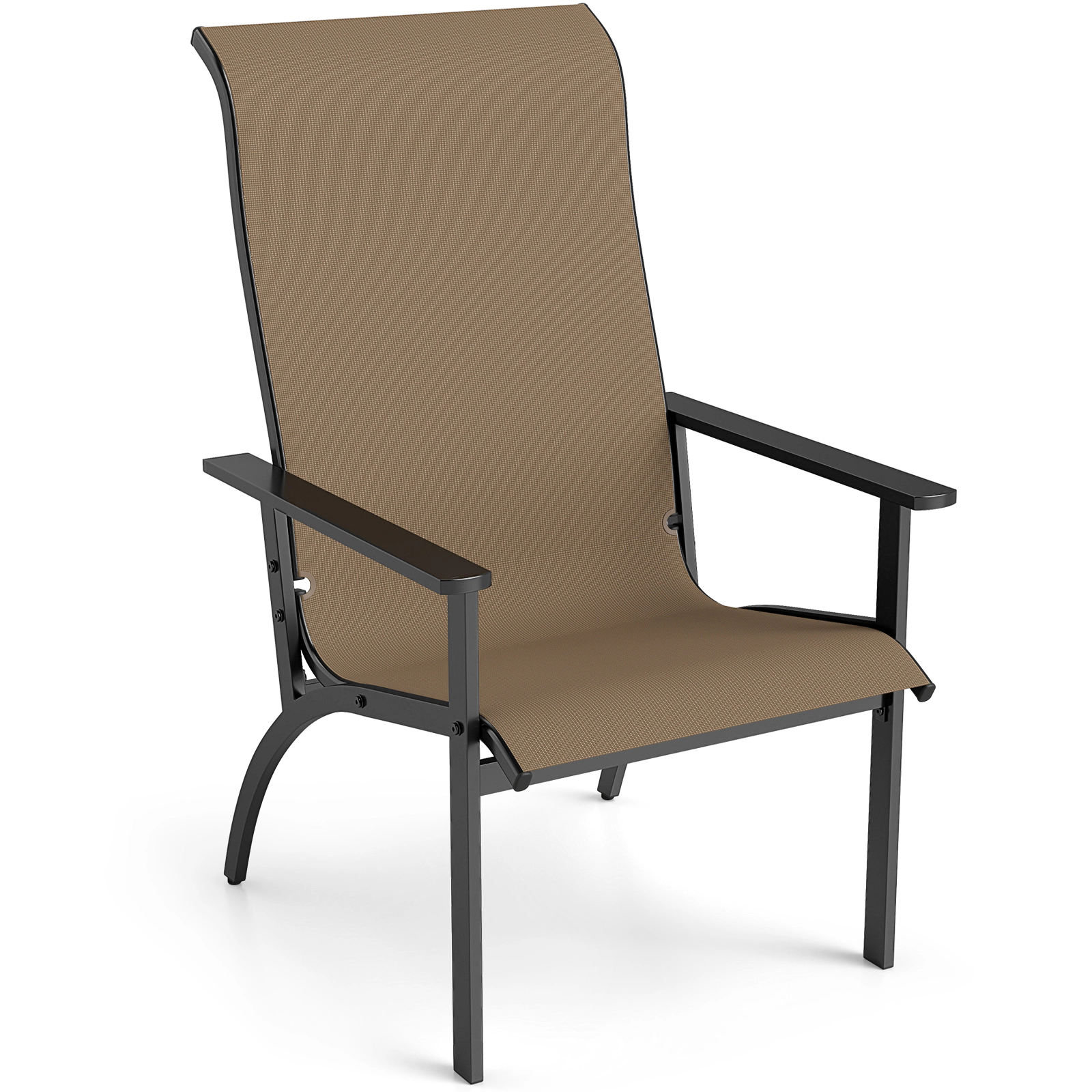 SUGIFT Breathable Fabric Outdoor Adirondack Chair with High Back and Metal Frame 400-lb Capacity Coffee