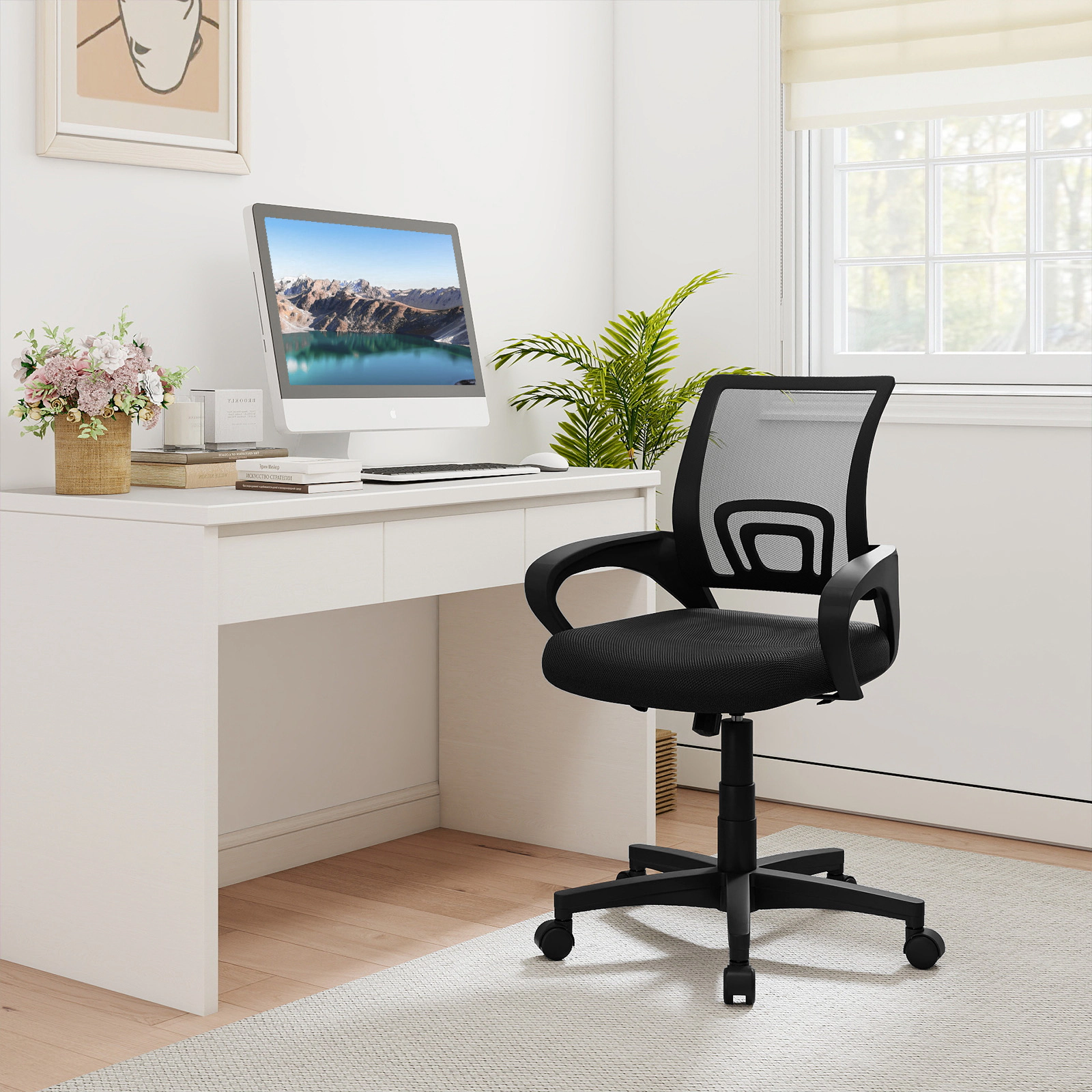 SUGIFT Mid-Back 275-lb Capacity Black Breathable Mesh Ergonomic Computer Desk Chair with Lumbar Support