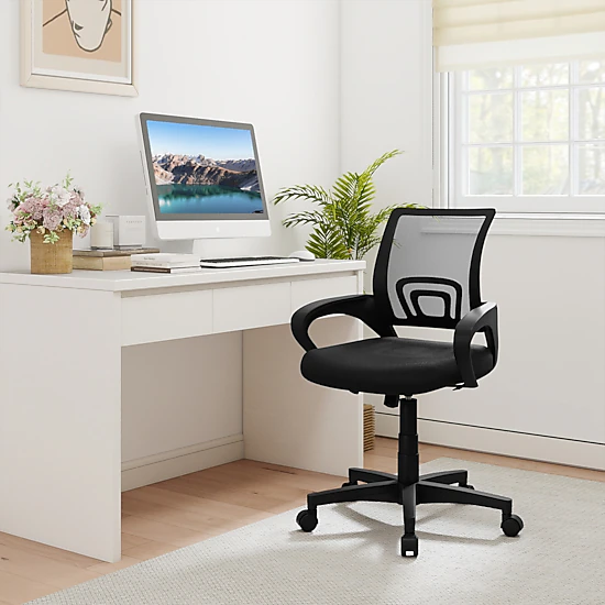 SUGIFT Mid-Back 275-lb Capacity Black Breathable Mesh Ergonomic Computer Desk Chair with Lumbar Support