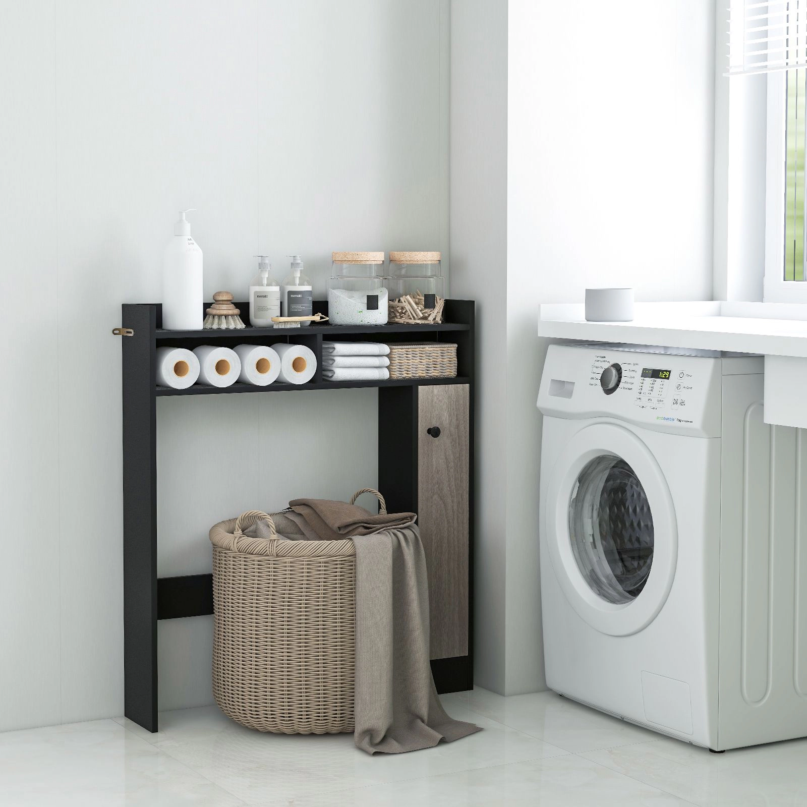 SlickBlue Over Toilet Bathroom Organizer with Cabinet and Open Shelves