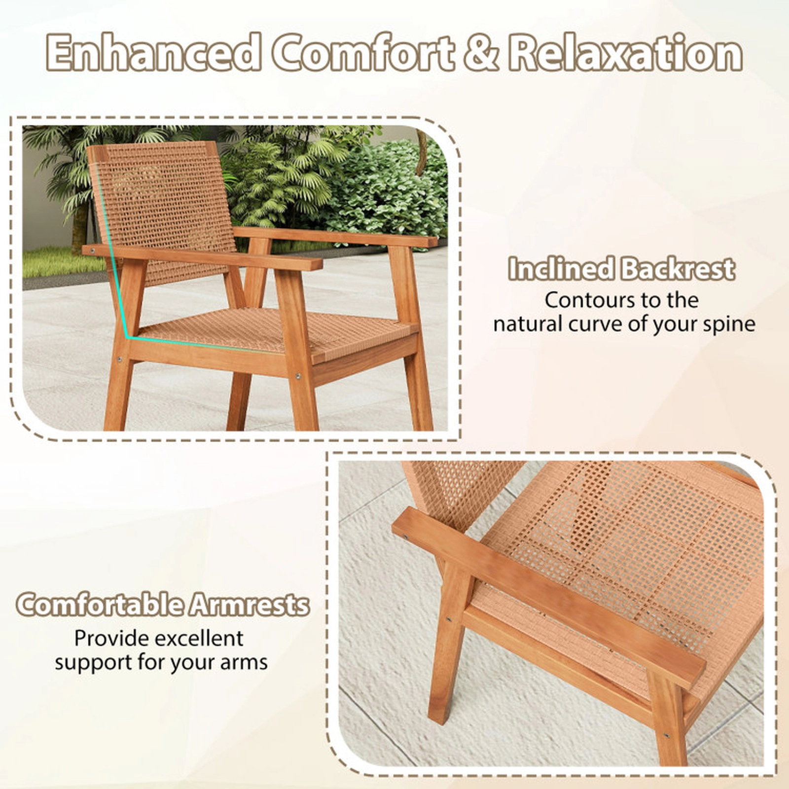 SUGIFT 5-Piece Natural Acacia Wood and PE Rattan Outdoor Dining Set with 49-Inch Table