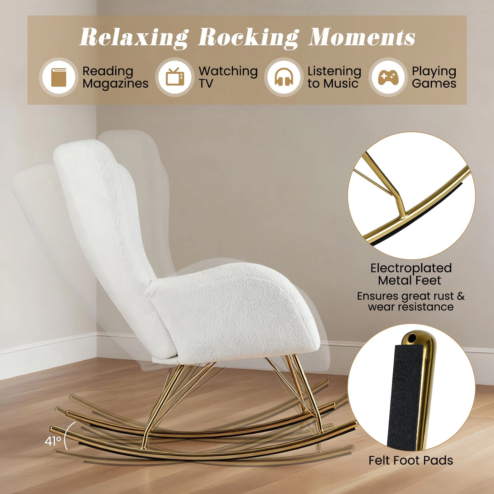 SlickBlue Modern Curved Back Rocking Accent Chair with Cushion
