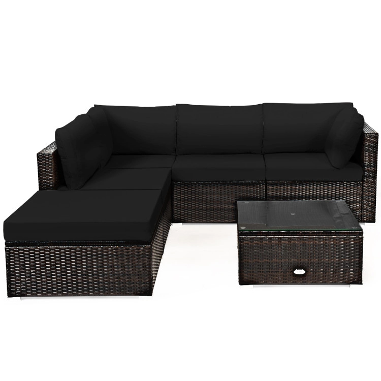 Hivvago 6 Pieces Outdoor Patio Rattan Sectional Sofa Set With Coffee Table