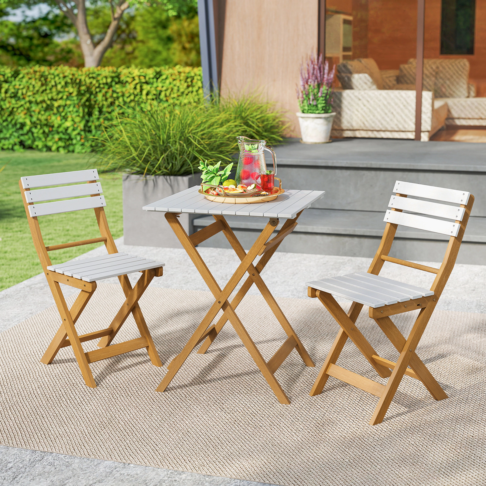 SUGIFT 3 Piece Folding Patio Bistro Set Acacia Wood with Square Table and 2 Chairs