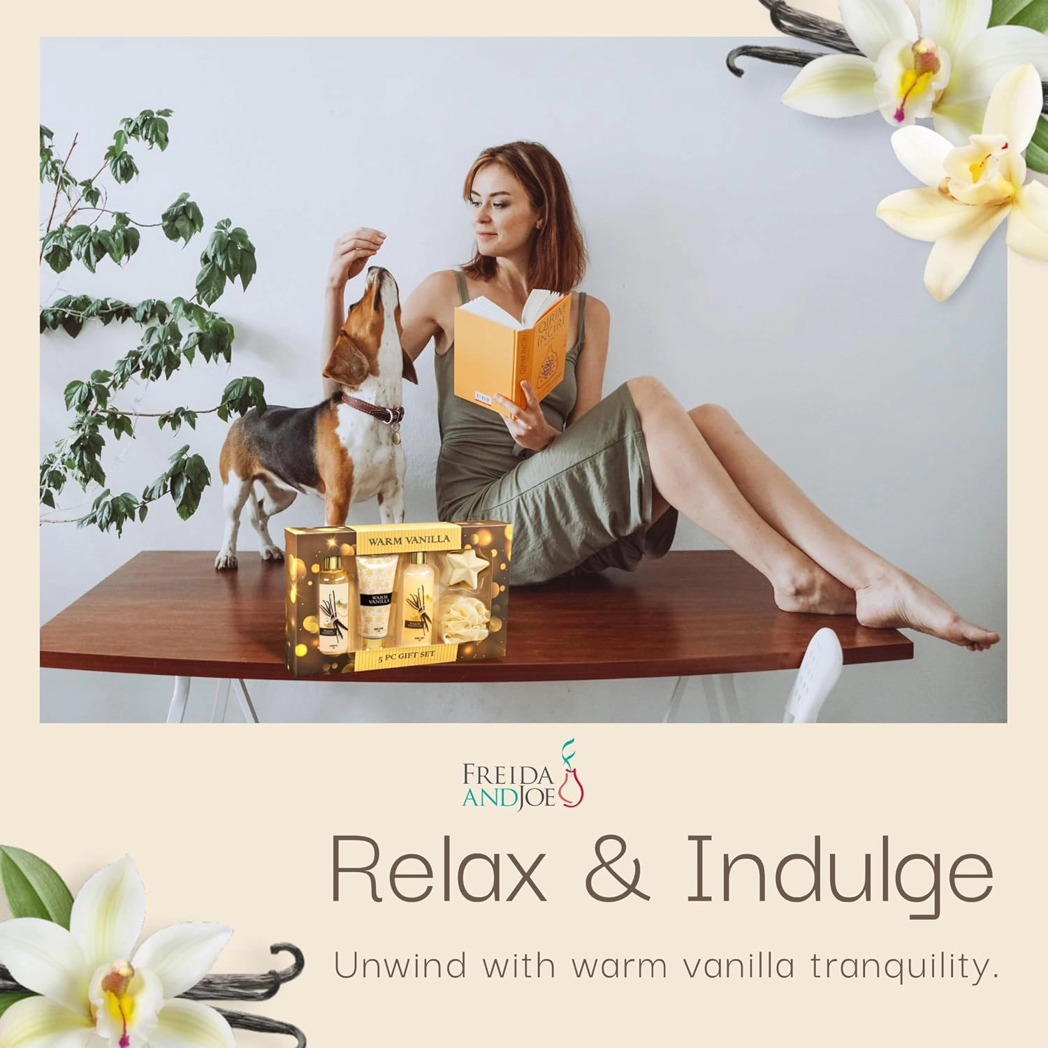 Freida & Joe Warm Vanilla Bath & Body Spa Gift Set with Shower Gel, Lotion & Bubble Bath
