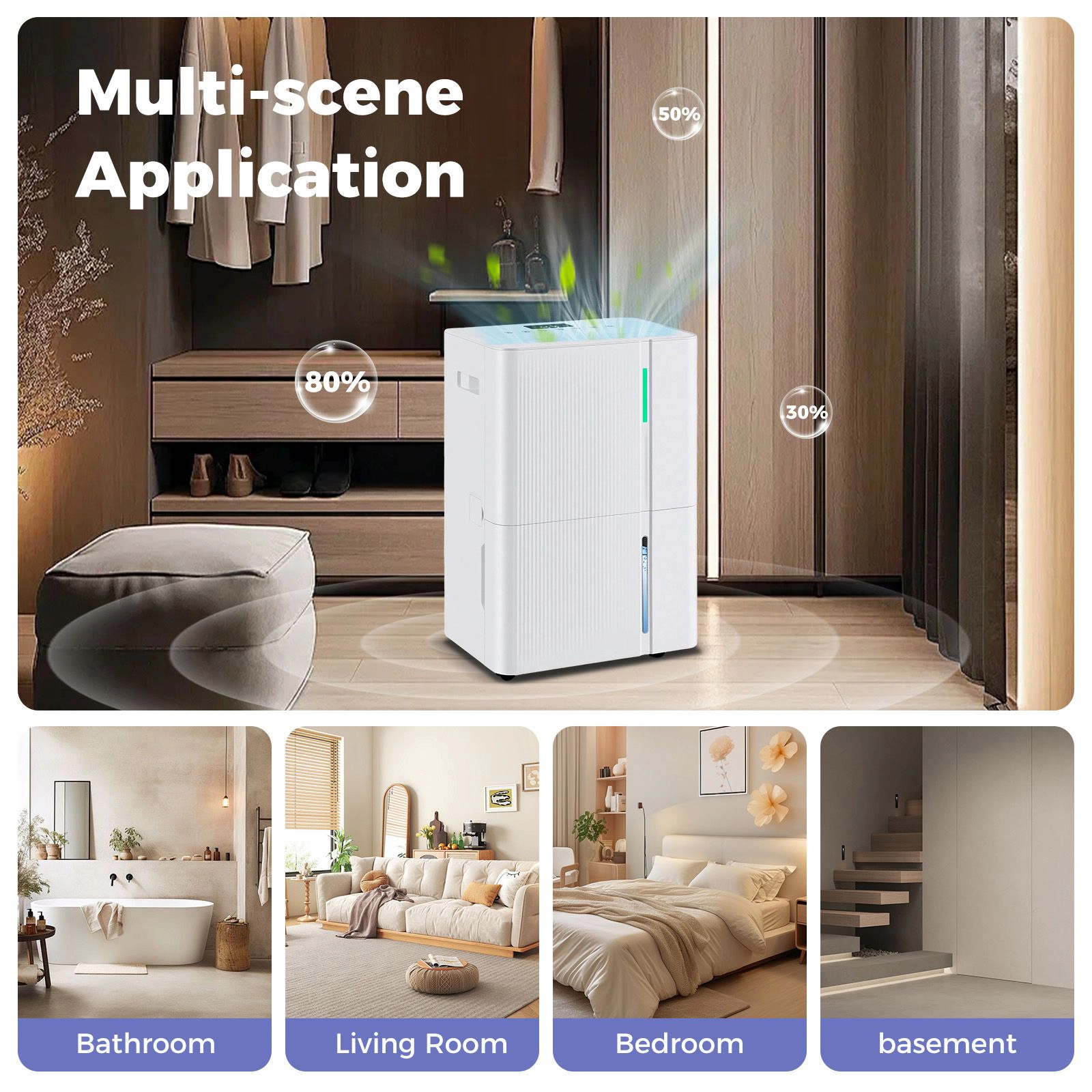 SlickBlue Large Room Dehumidifier, 74/96 Pint Capacity with LED Display, Auto Drain and Timer