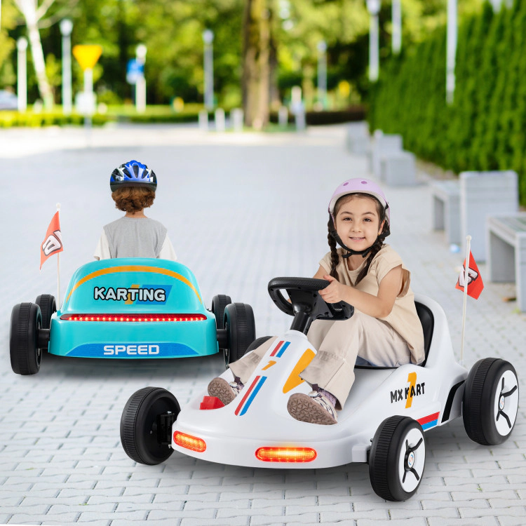 SUGIFT 12V Electric Ride-On Go Kart with Remote Control and Music 66-lb Capacity Ages 3+ 33-in Body White