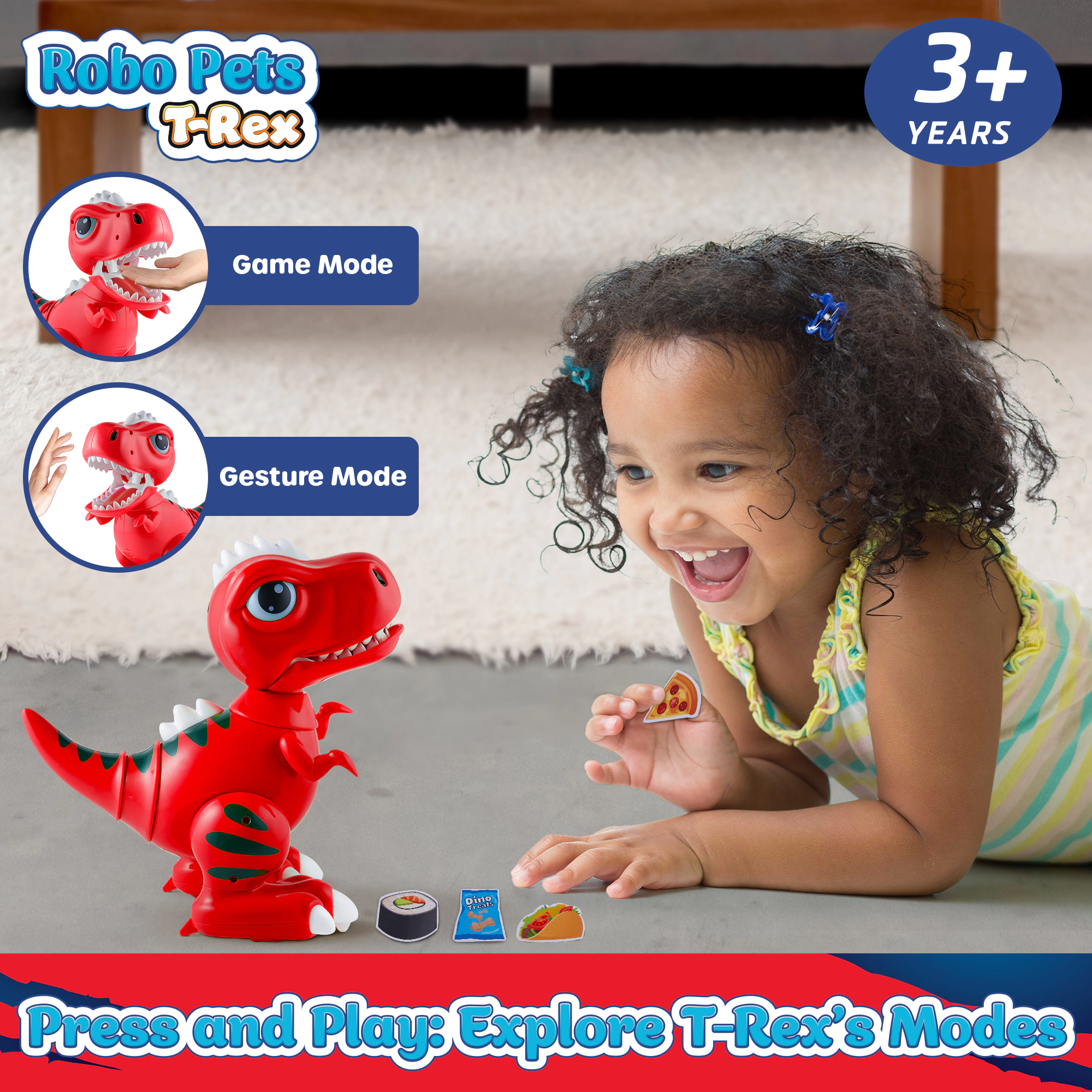 USA Toyz RedRobo Pets Red T-Rex Dinosaur, RC Hand Gestures, LED Eyes Dino Toys for Kids