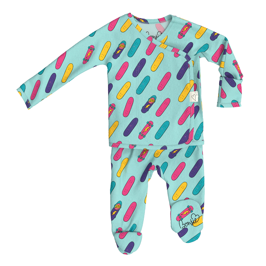 Bonsie Footie - Tiny Tricks wrap-front newborn footed one-piece