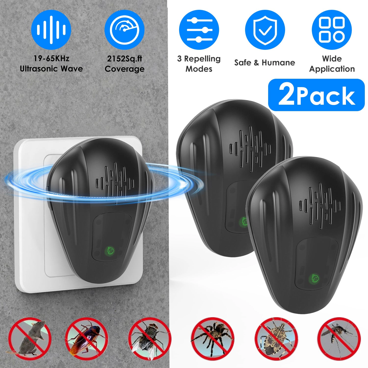 GBruno 2-Pack Ultrasonic Pest Repellent