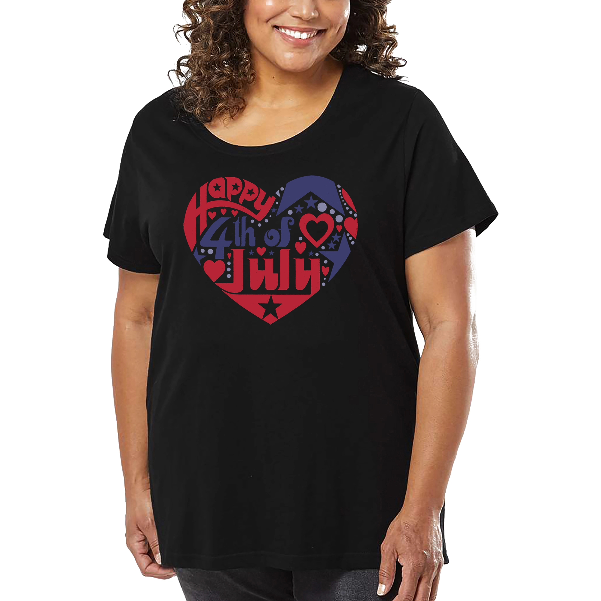 LA Pop Art Women's Plus Word T-Shirt - July 4th Heart
