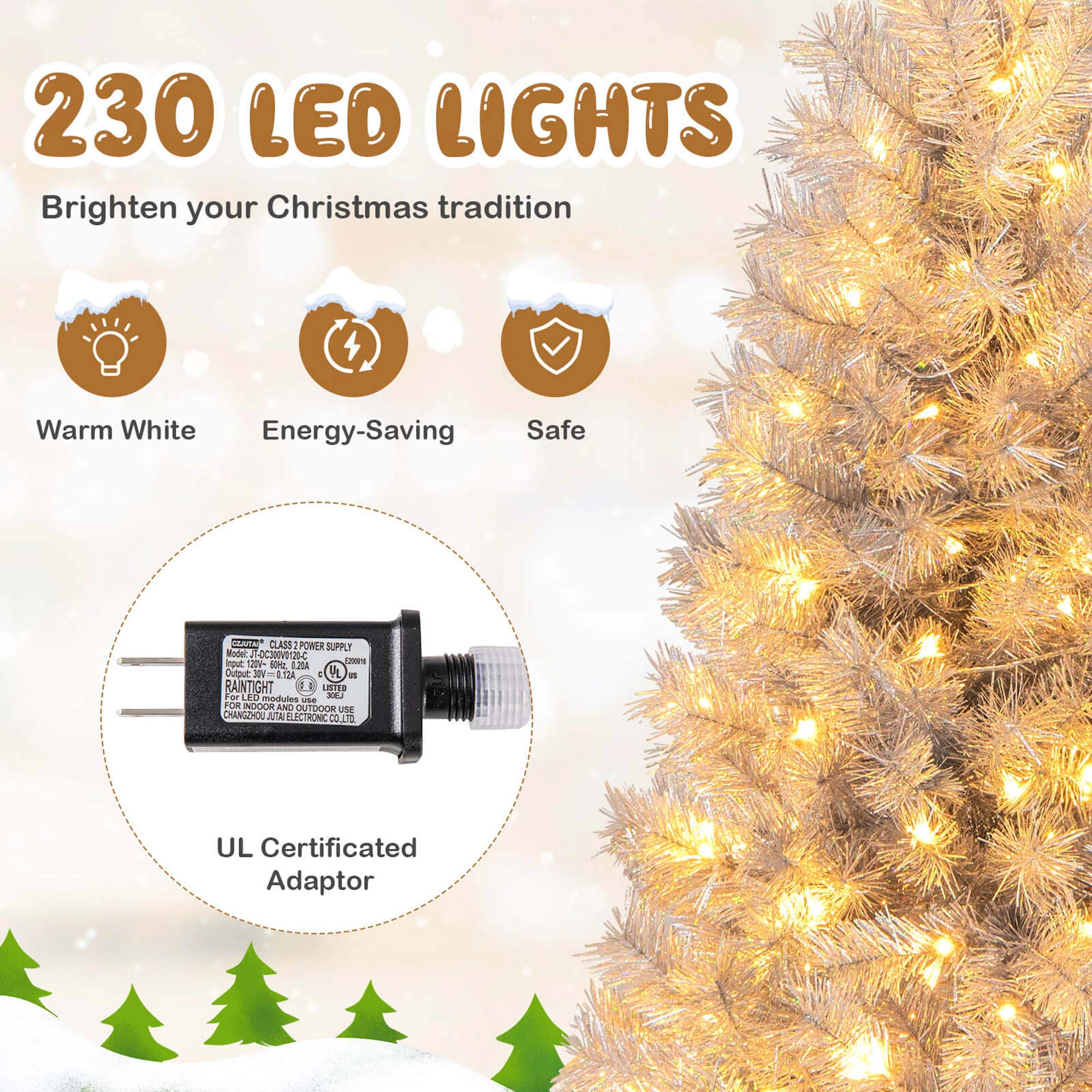 Costway 7 FT Christmas Tree Artificial Xmas Tree with 807 Branch Tips 400 LED Lights