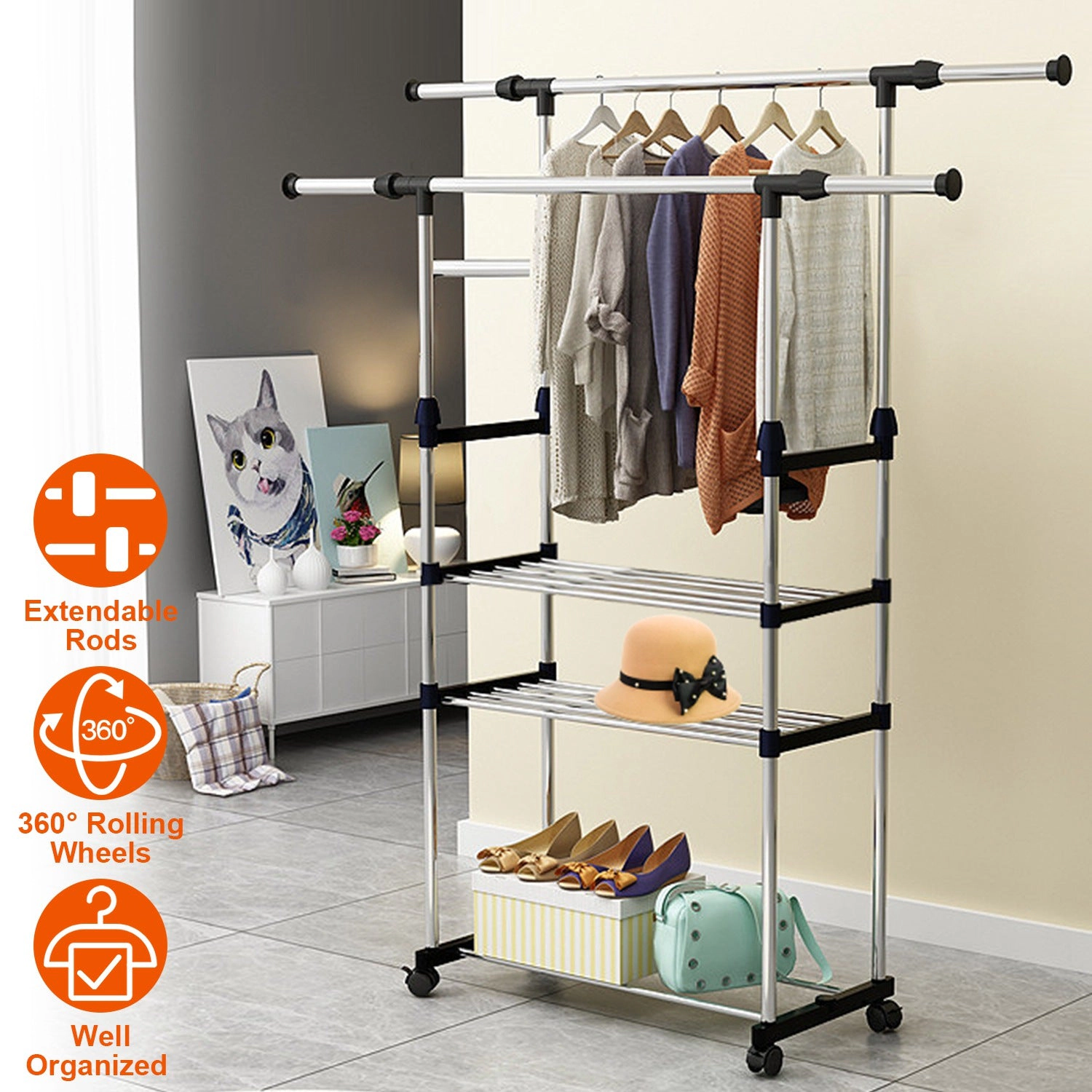 GBruno Extendable Rolling Garment Rack With Wheels