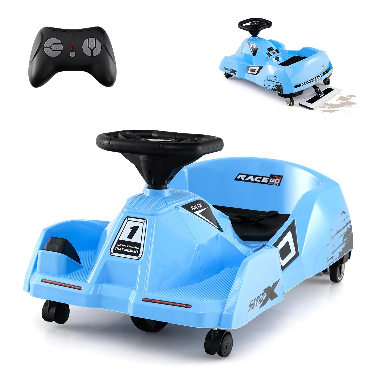 Glintex 12V 3-in-1 Kids Go-Kart with a Detachable Mop and 10 Cloths