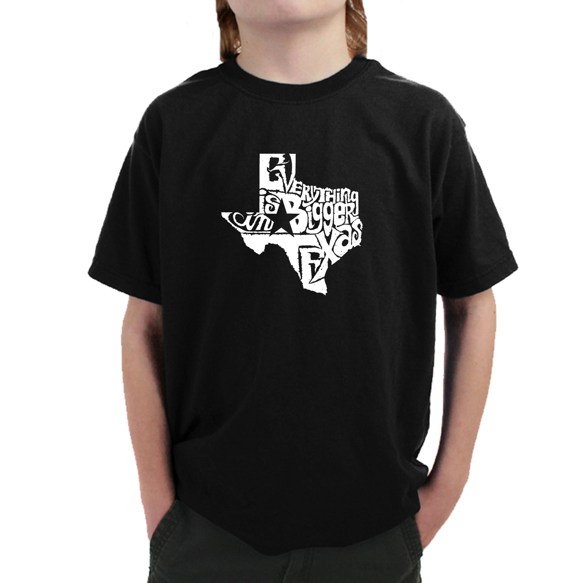 LA Pop Art Boy's Word T-Shirt - Everything is Bigger Texas