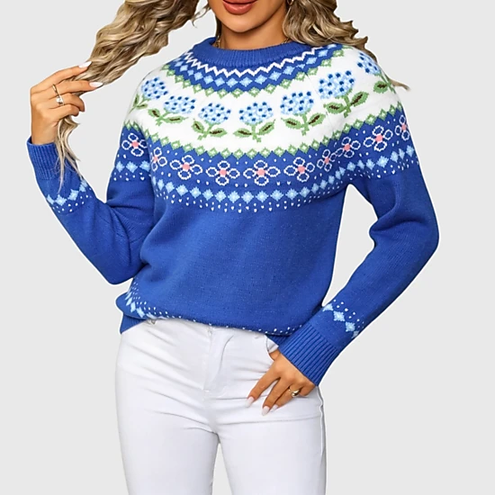 YesFashion Women's Vintage Fair Isle Pullover Sweater Lightweight Christmas Knit Tops