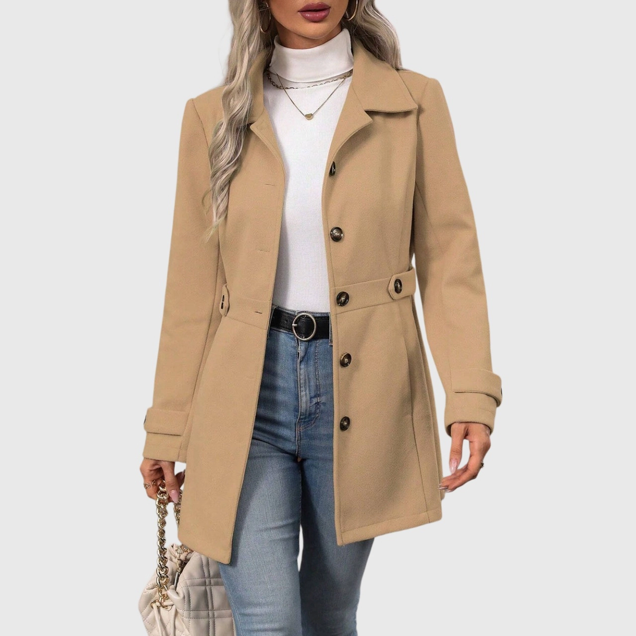 YesFashion Women's Single Breasted Pea Coat Notched Lapel Winter Fall Trendy Casual Overcoat