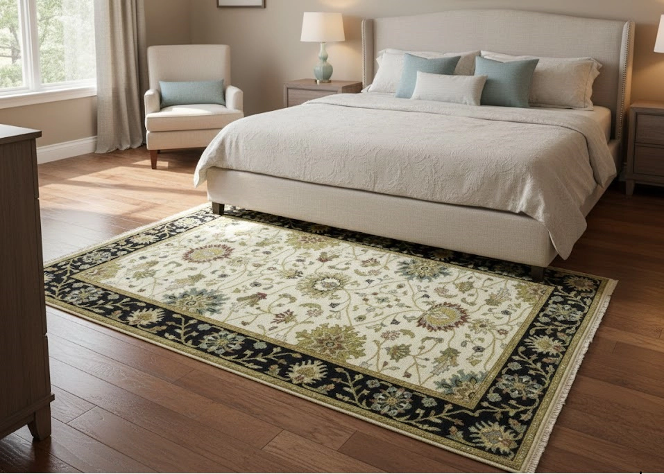 Magic Rugs 5'0 X 8'0 Hand Knotted Peshawar Cream Floral Wool Rug
