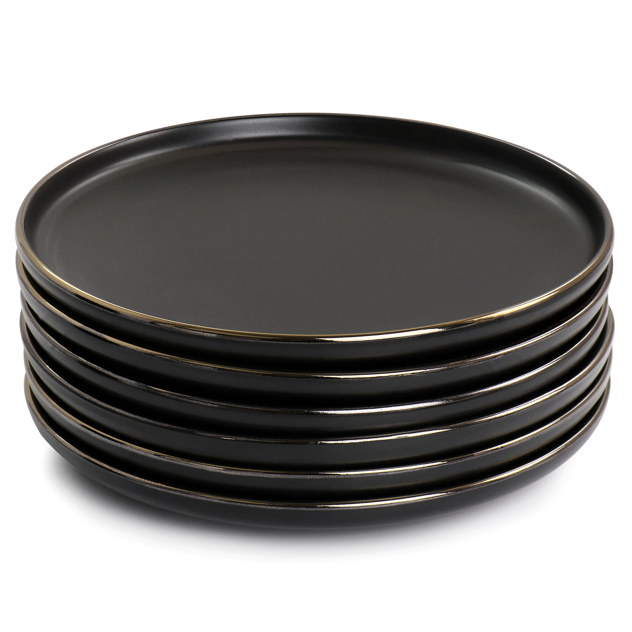 Elama 6 Piece Stoneware Salad Plate Set Matte with Gold Rim