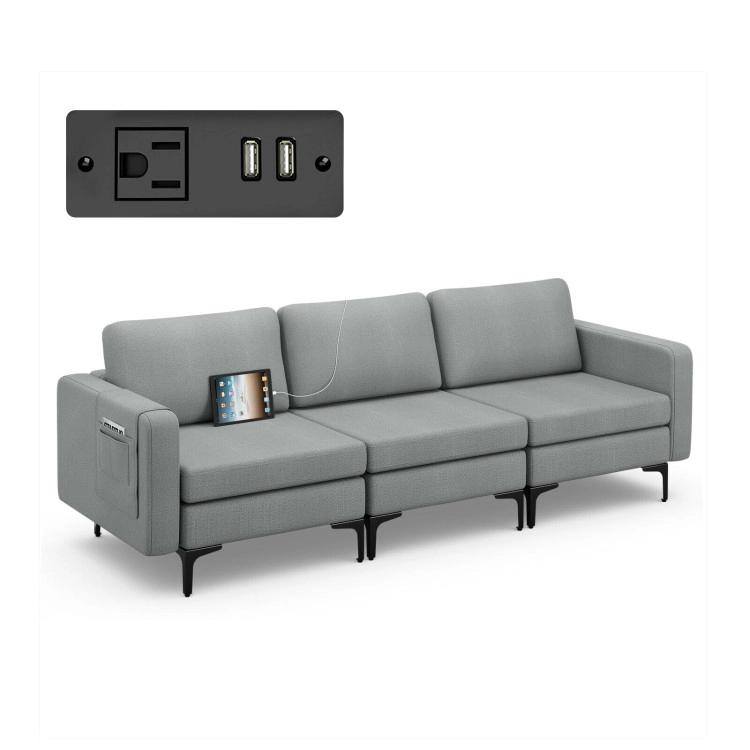 Hivvago 3-Seater Convertible Sofa with Built-in USB Ports and Side Magazine Pockets