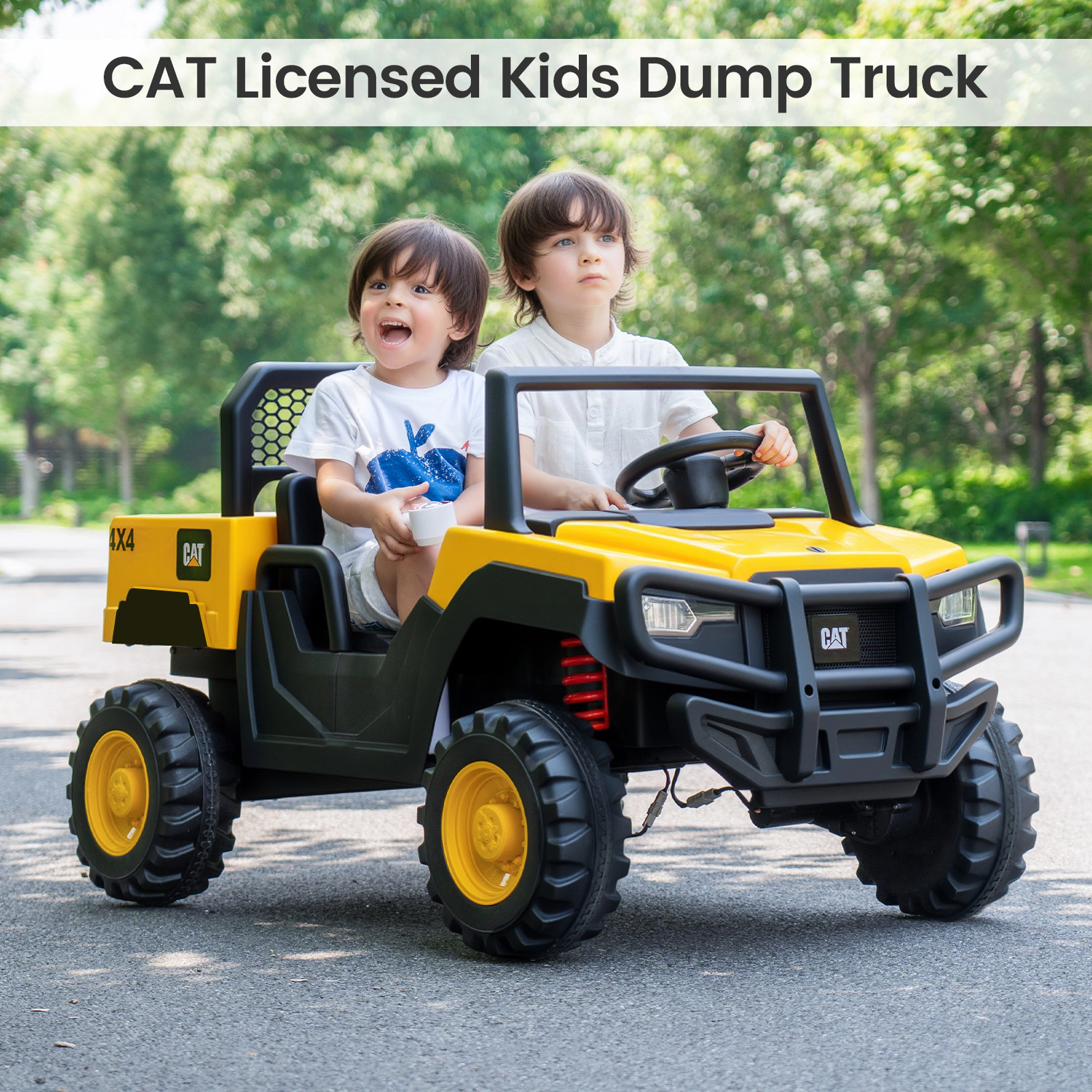 Costway 24V Ride On Dump Truck with Remote Control, Dump Bed, Shovel, Music, Soft Start