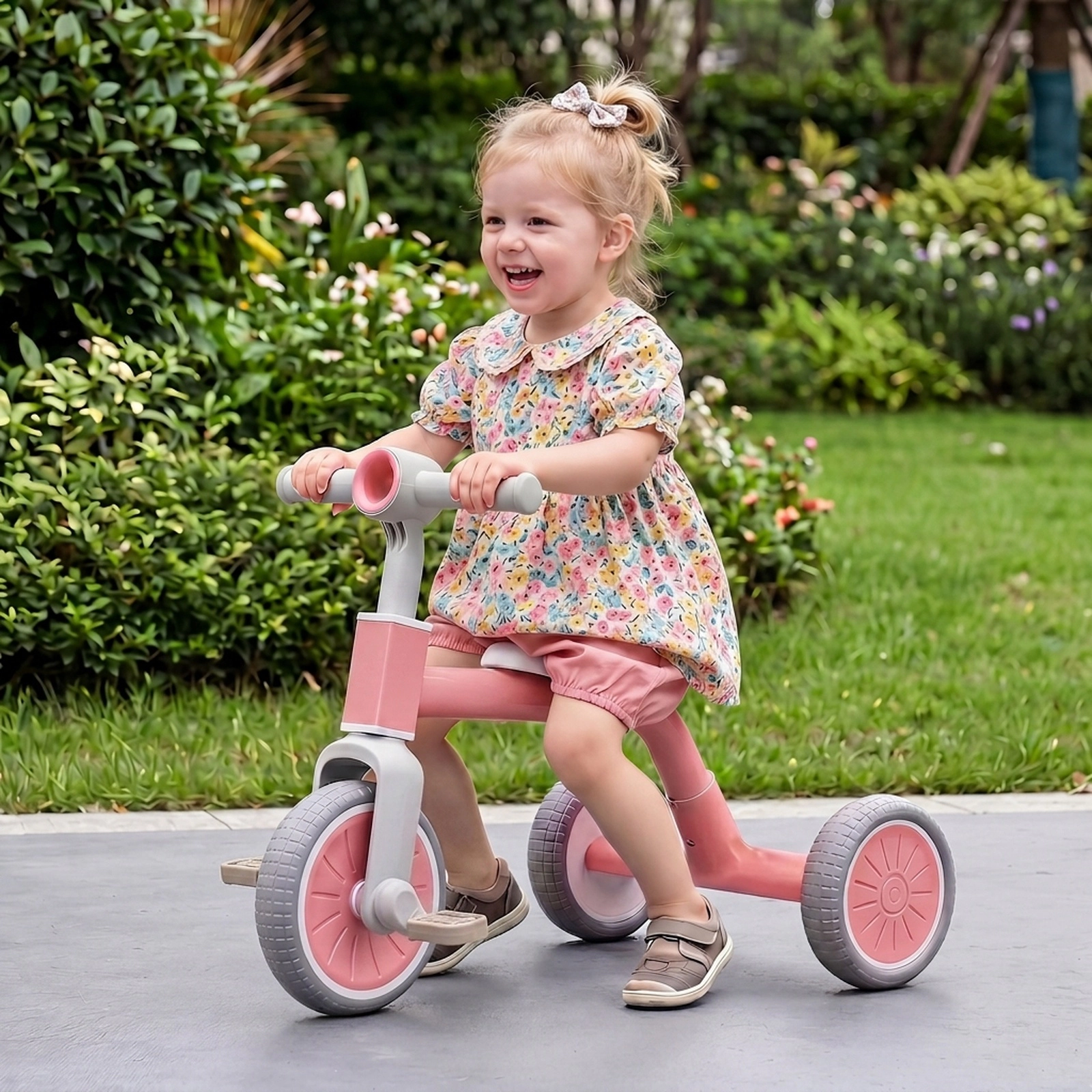 Kids Tricycle with 13-in Low Seat Solid EVA Wheels and Push-Button Pedal Removal for Ages 2-4 Balance Bike Conversion