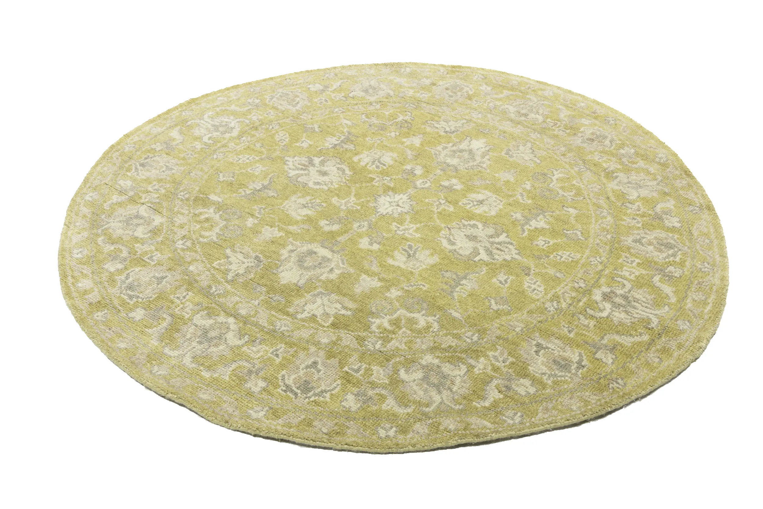 Magic Rugs Muted Golden Yellow Floral 6X6 Transitional Oriental Round Rug
