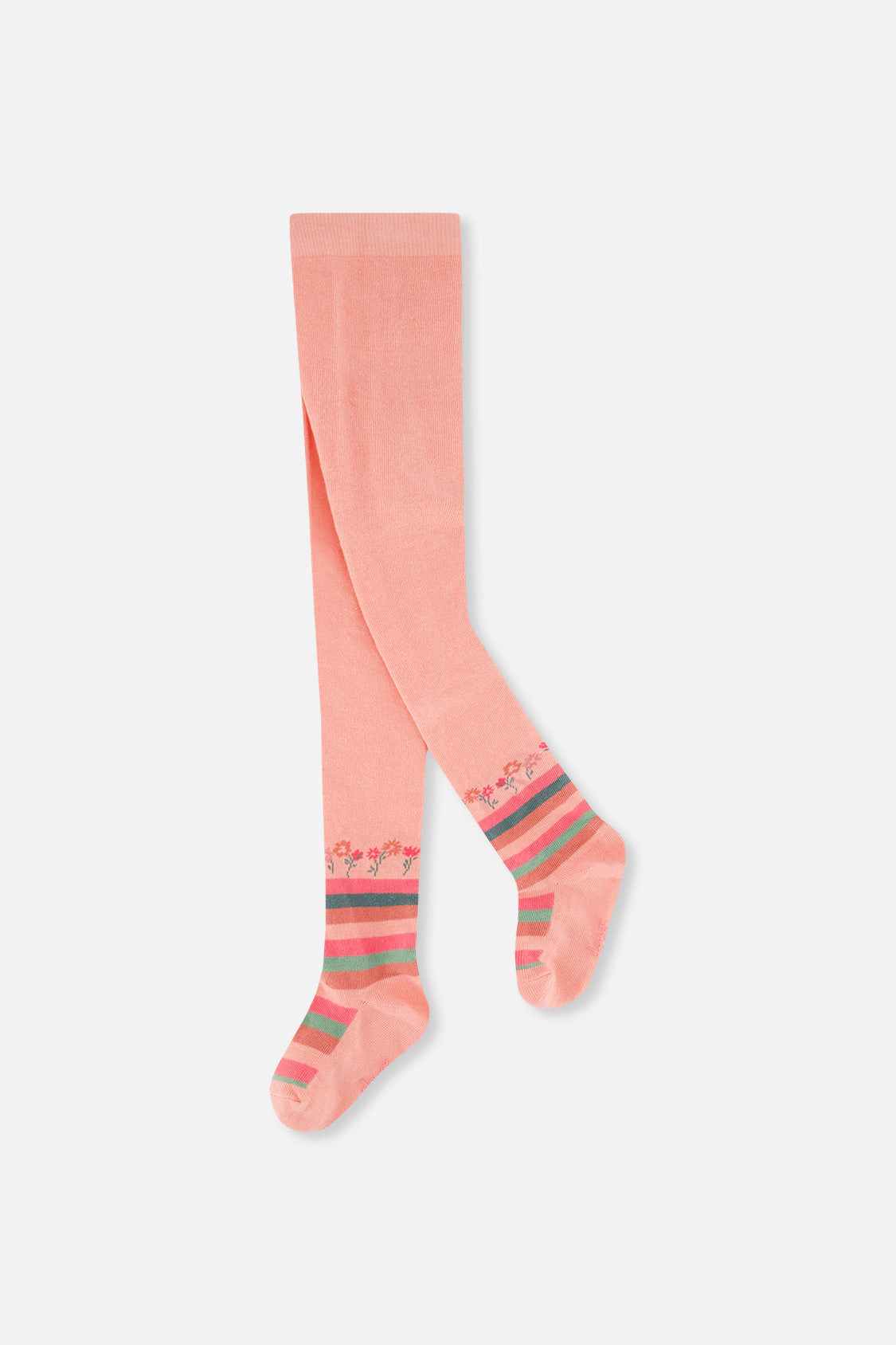 Deux par Girls Striped Floral Detail Knit Tights