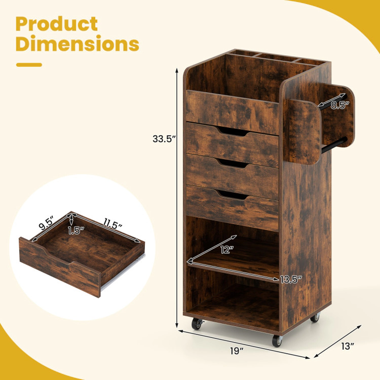 Hivvago Utility Trolley with Open Shelves and 3 Drawers