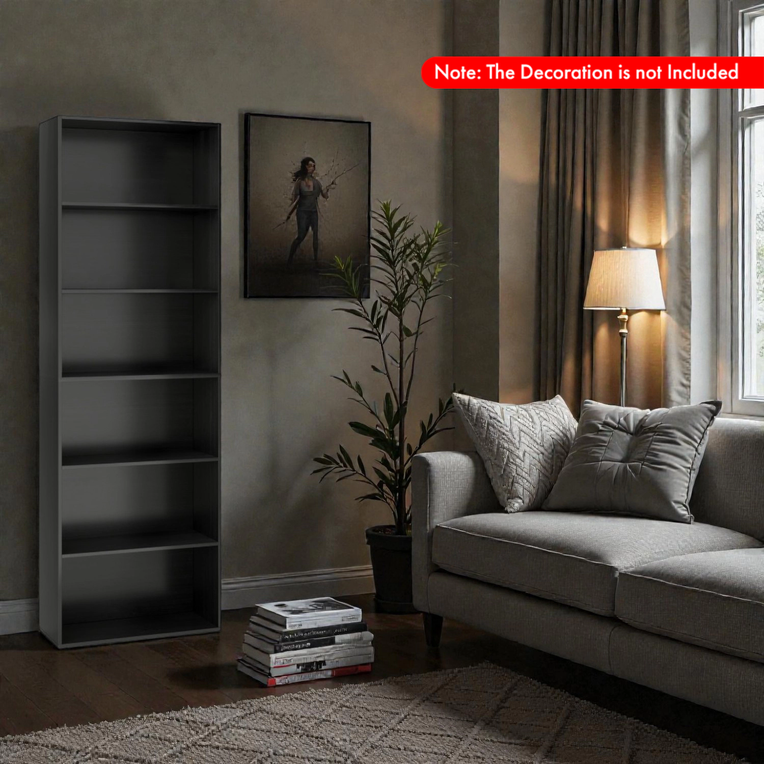 Hivvago 6-Shelf Storage Bookcase with Anti-Tip Support