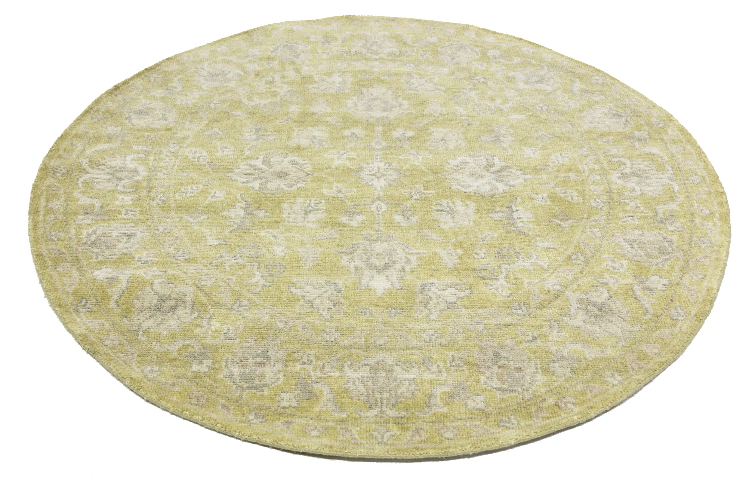 Magic Rugs Muted Golden Yellow Floral 6X6 Transitional Oriental Round Rug