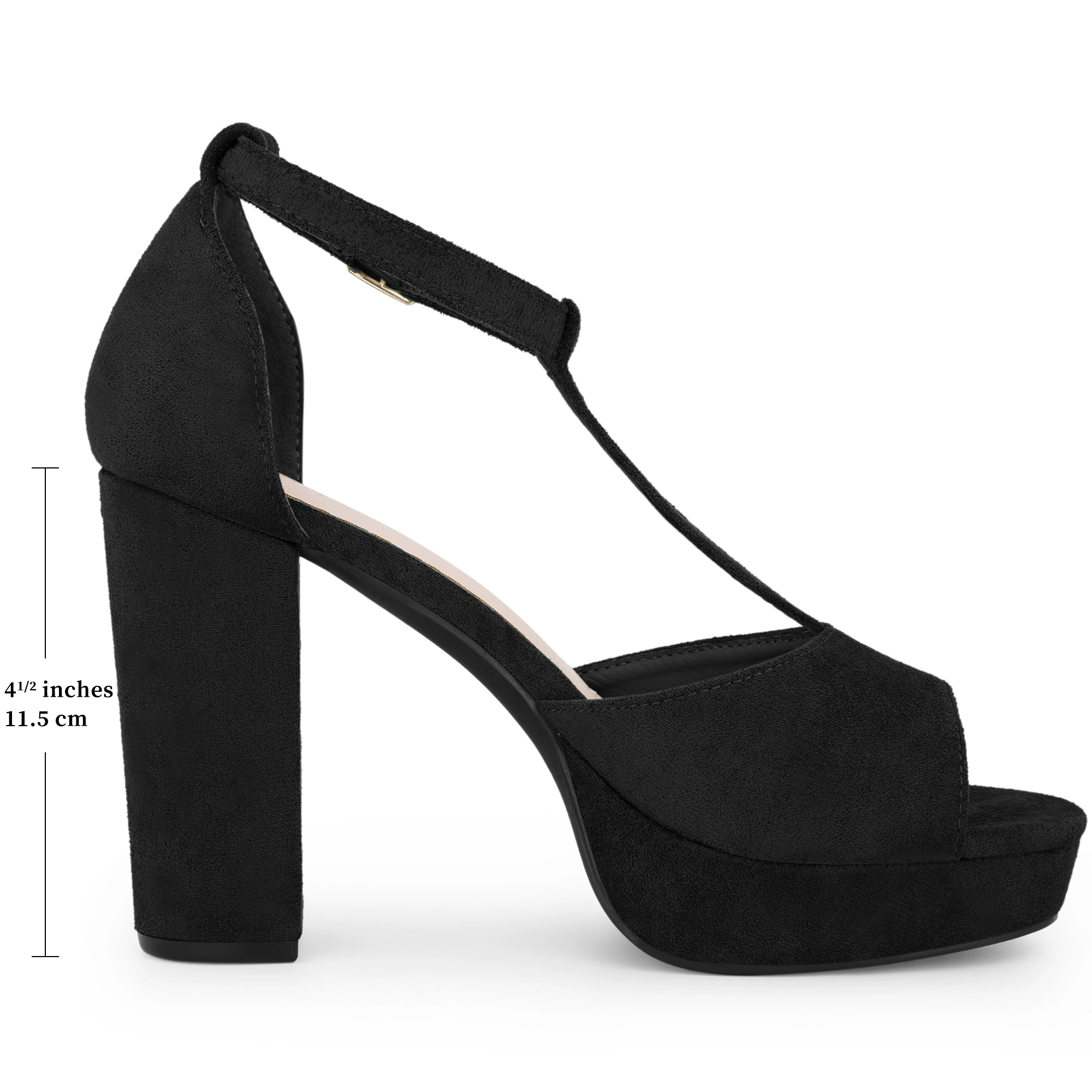 BLISSFUL STEP Women's T-Strap Platform Chunky High Heel Sandals