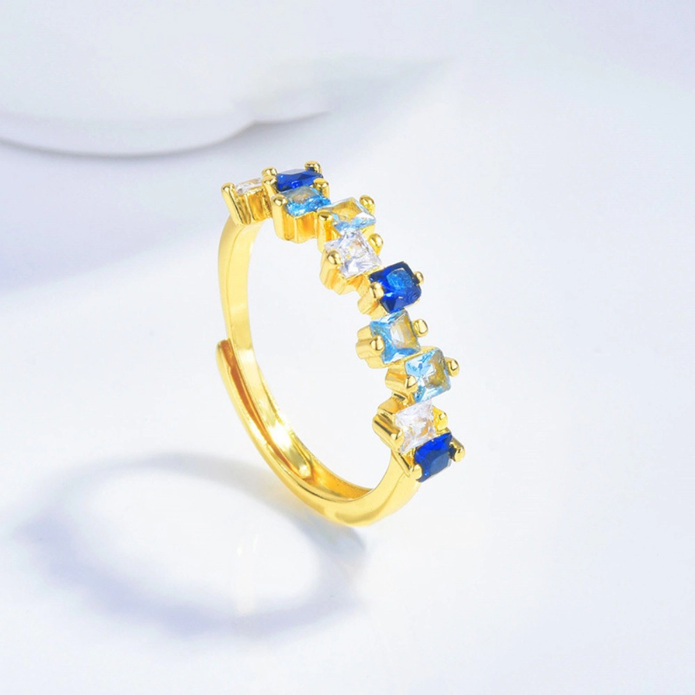Wardrobe Whimsy Gradient Blue Square Cubic Zirconia Gold‑Tone Adjustable Ring