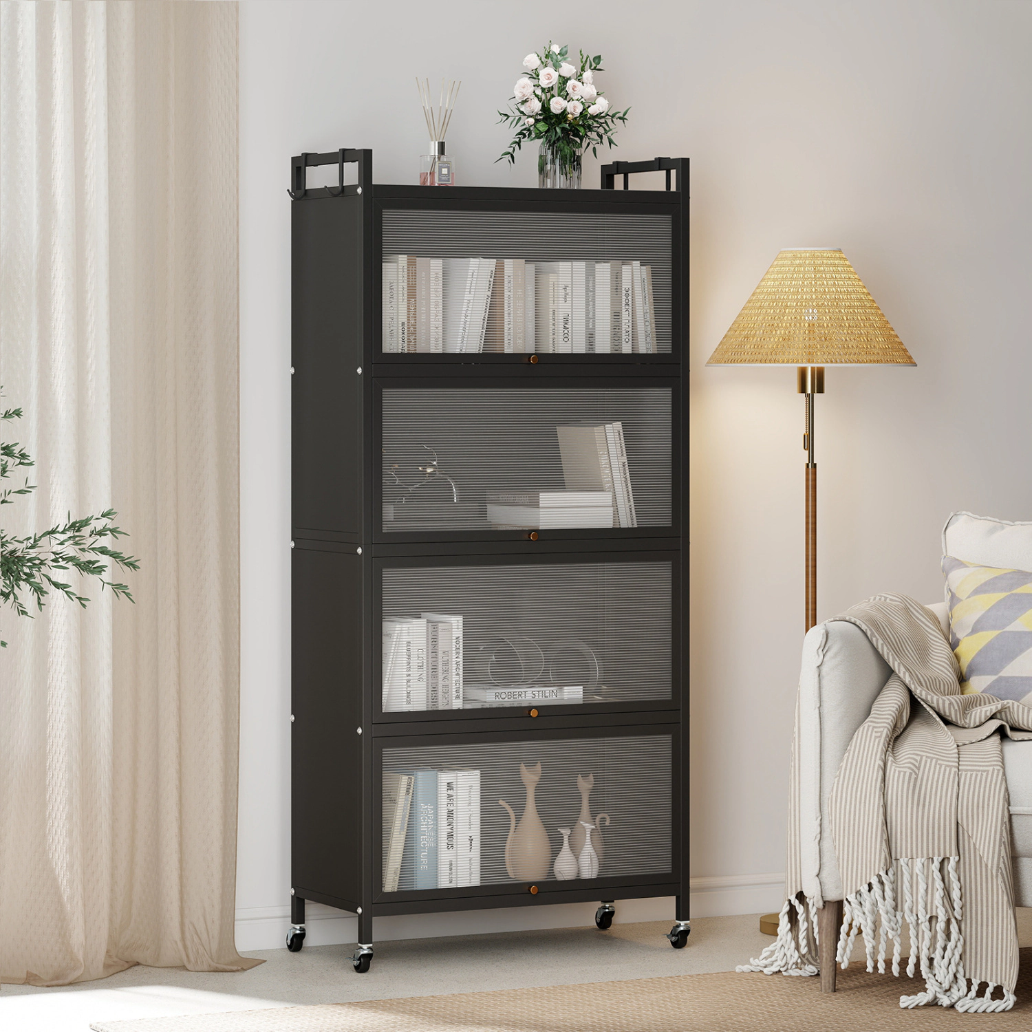 Glintex 60-Inch 5-Tier Storage Cabinet with Flip-Up Doors and Wheels