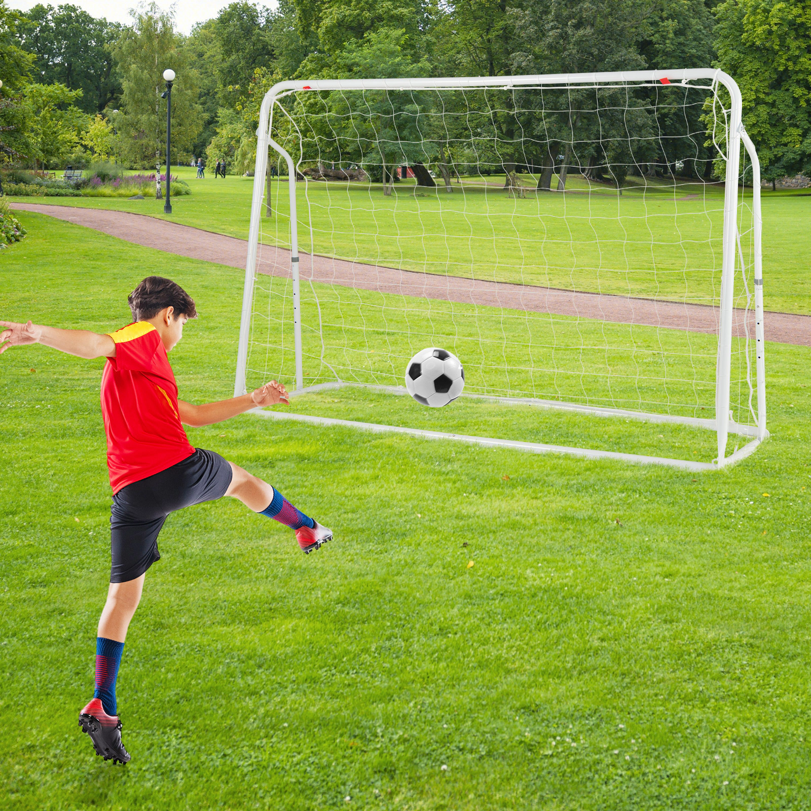 SUGIFT Kids White 2-in-1 Soccer Goal and Rebounder with 5 Adjustable Angles 6.1-ft W 2-ft D 4-ft H Ages 6+