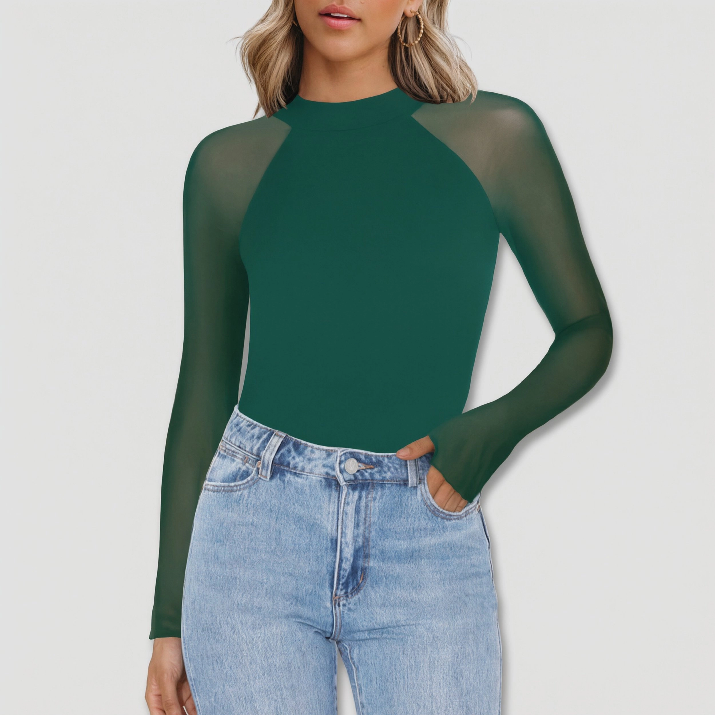 Zeagoo Women Mesh Mock Neck Blouse