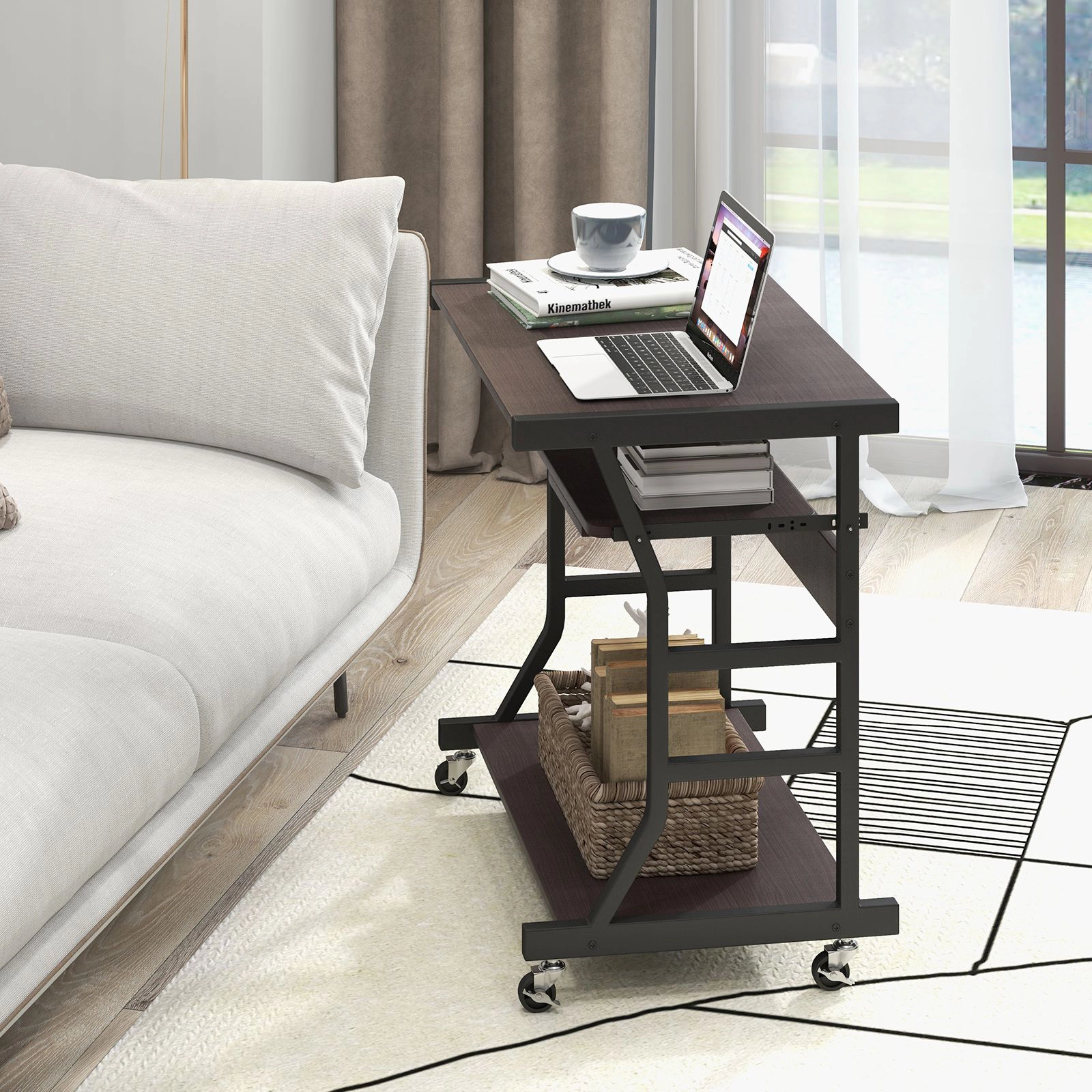 SlickBlue Small Rolling Computer Cart with Keyboard and Storage Shelf
