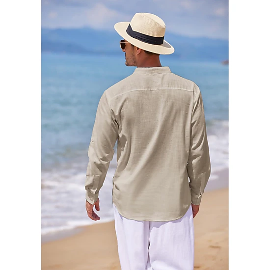 COOFANDY Men's Regular Fit Lightweight Linen Long Sleeve Henley Shirt