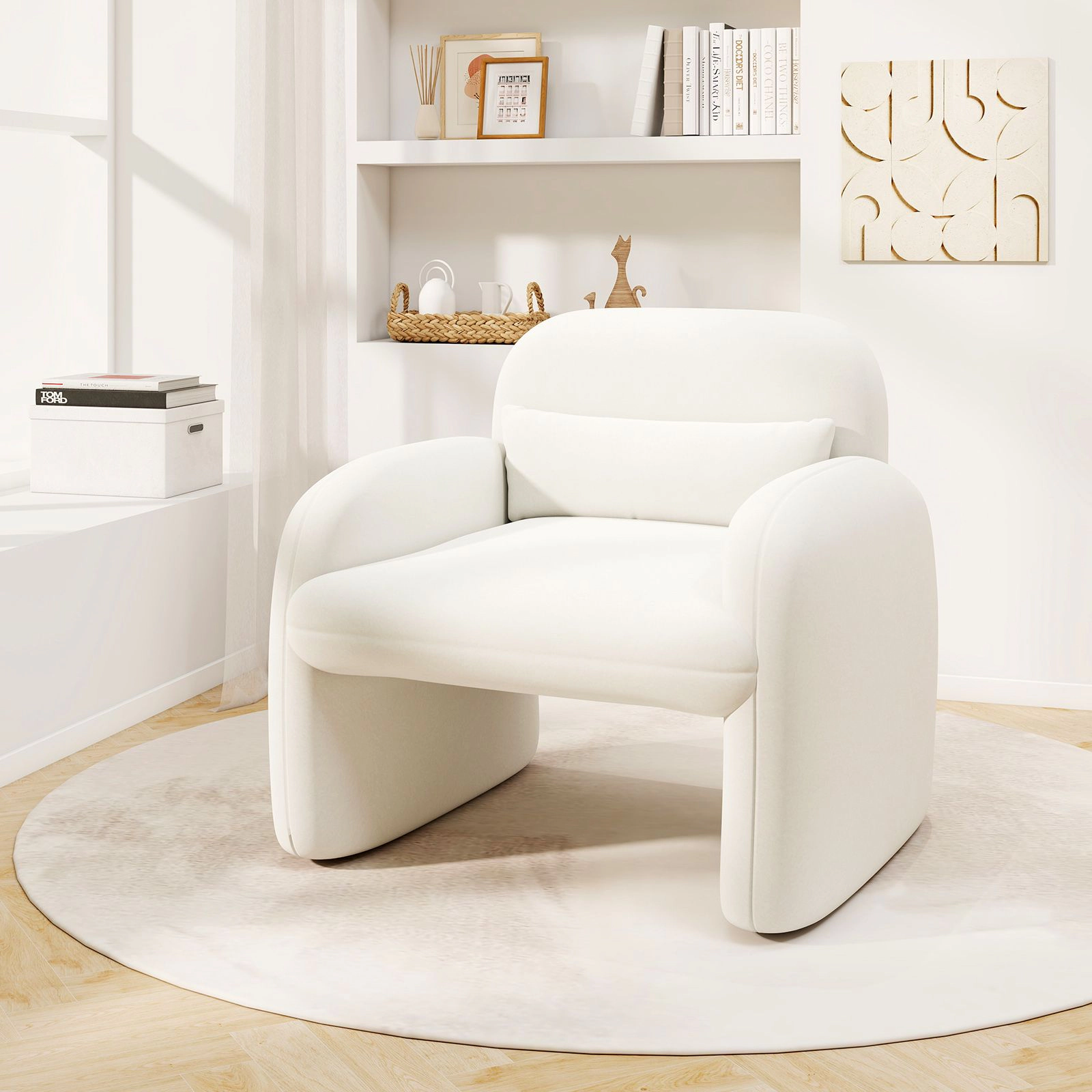 SlickBlue Unisex Upholstered Sherpa Armchair With Curved Arms