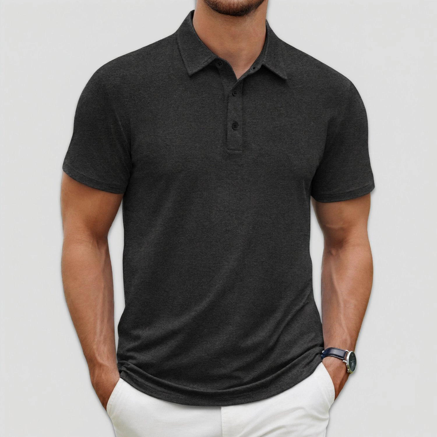 COOFANDY Mens Short Sleeve Polo Shirts Solid Color Button Collar Casual  Tops
