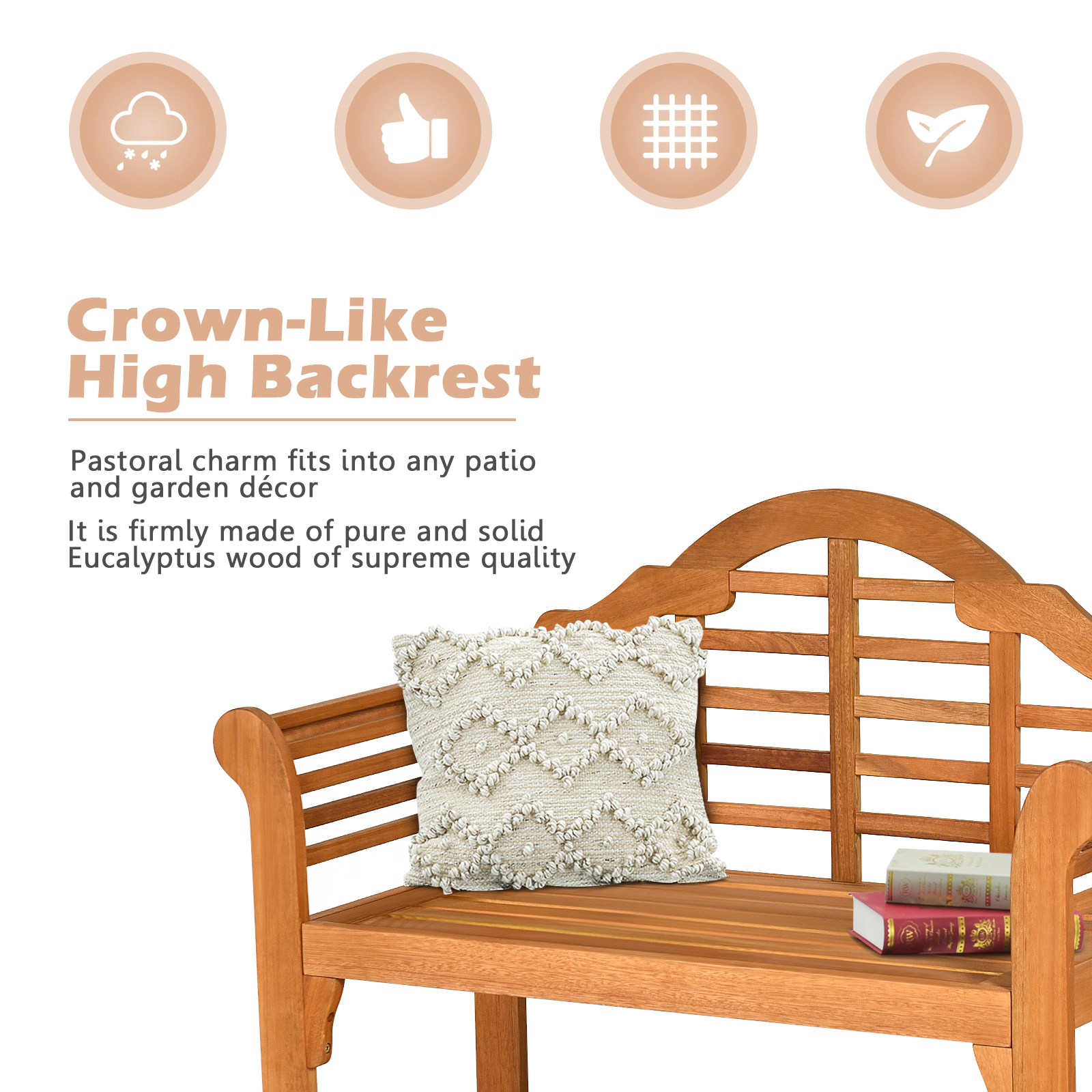 Hivvago 49 Inch Eucalyptus Wood Outdoor Folding Bench With Backrest Armrest For Patio Garden