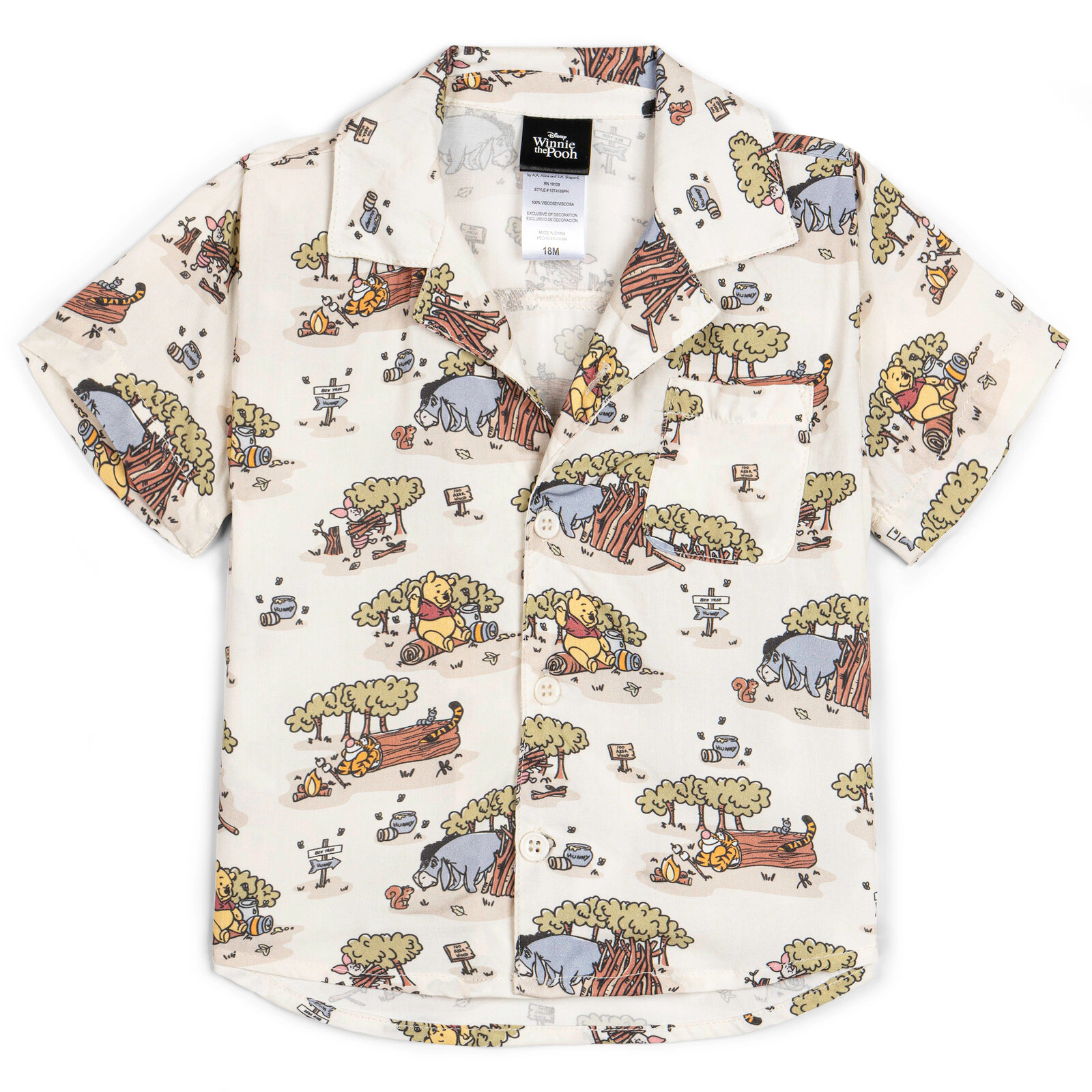 Disney Winnie the Pooh Boys' Short Sleeve Button Down Shirt